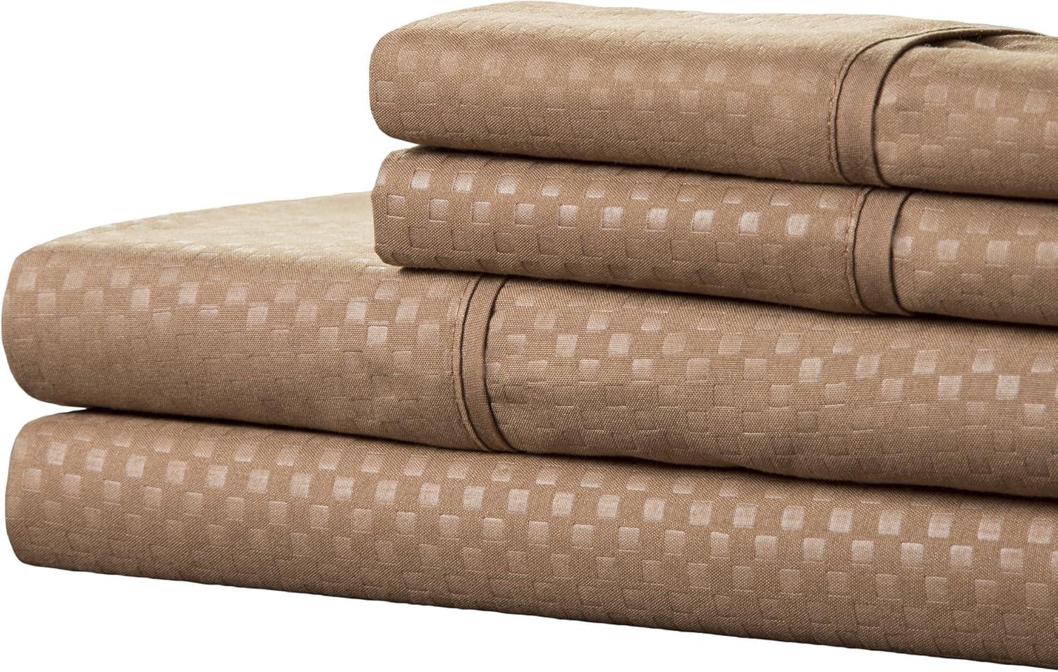 imageBrushed Microfiber Sheets Set 4 Piece Hypoallergenic Bed Linens with Deep Pocket Fitted Sheet and Embossed Design by Lavish Home Taupe KingTaupe