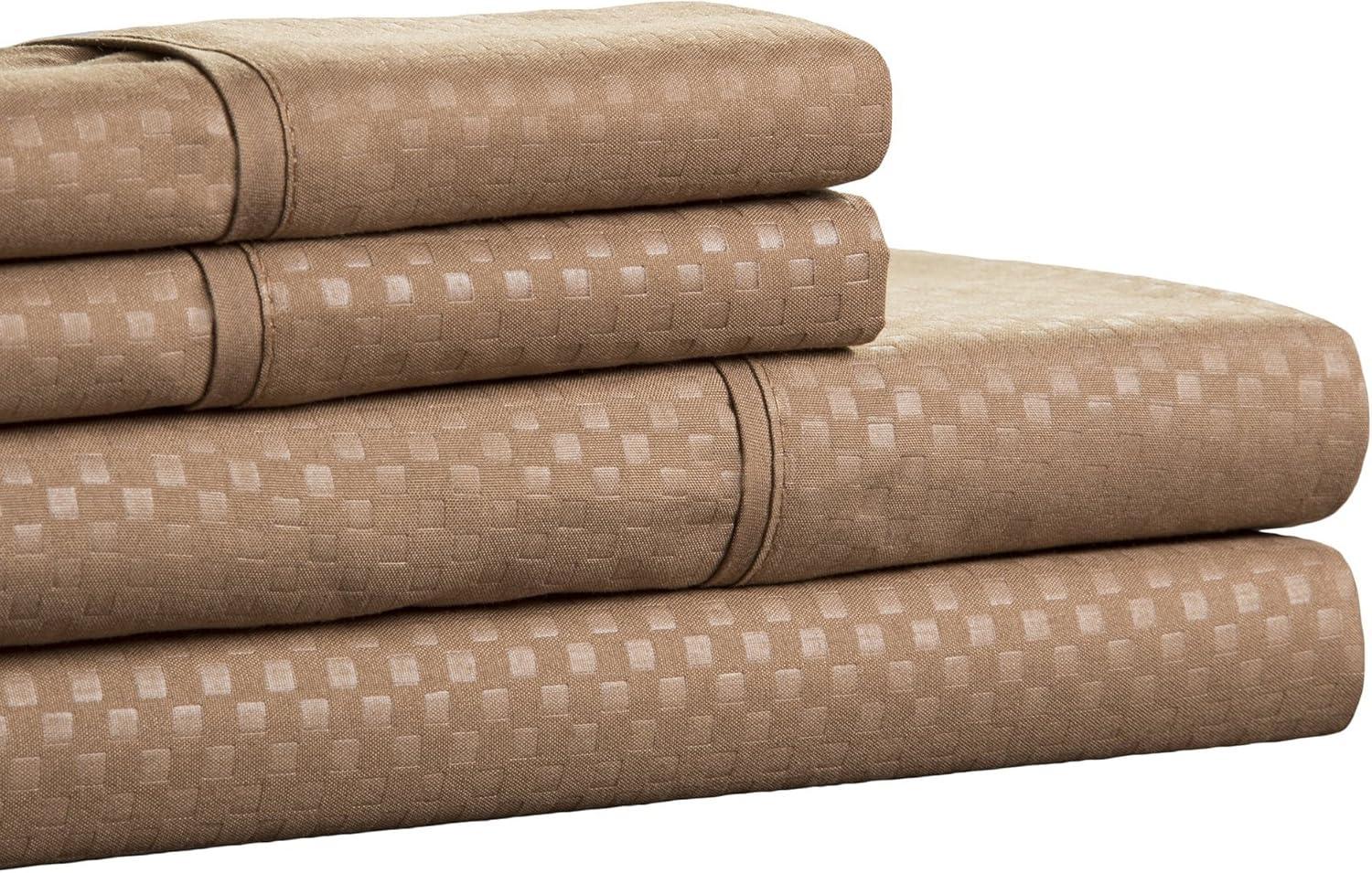 imageBrushed Microfiber Sheets Set 4 Piece Hypoallergenic Bed Linens with Deep Pocket Fitted Sheet and Embossed Design by Lavish Home Taupe KingTaupe