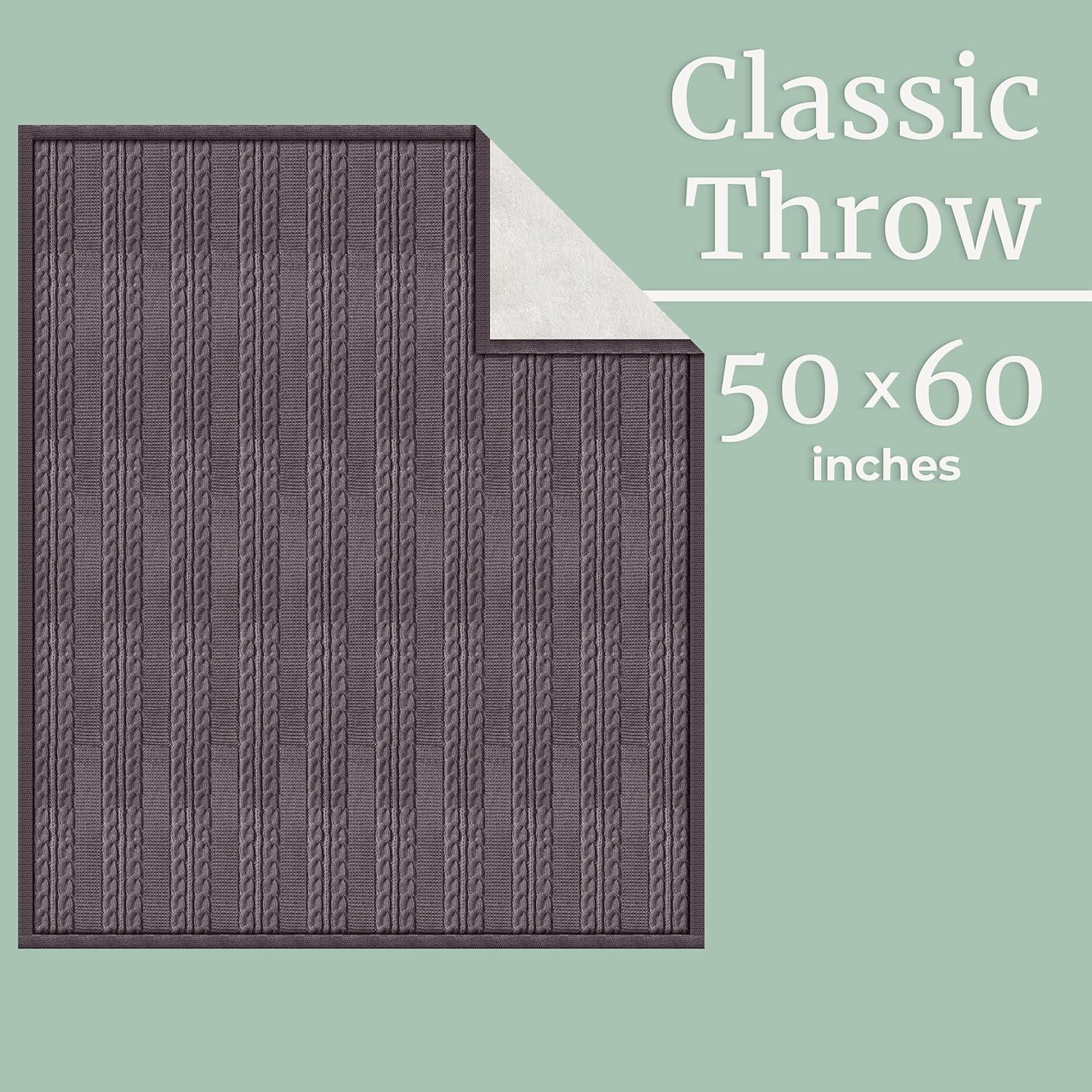 imageCable Knit Throw Blanket for Couch Sofa or Bed 50x60Inch Soft and Cozy Blanket Throws with Cable Knit Pattern and Warm Sherpa for Living Room Bedroom and Home Decor by Lavish Home IvoryCharcoal Gray