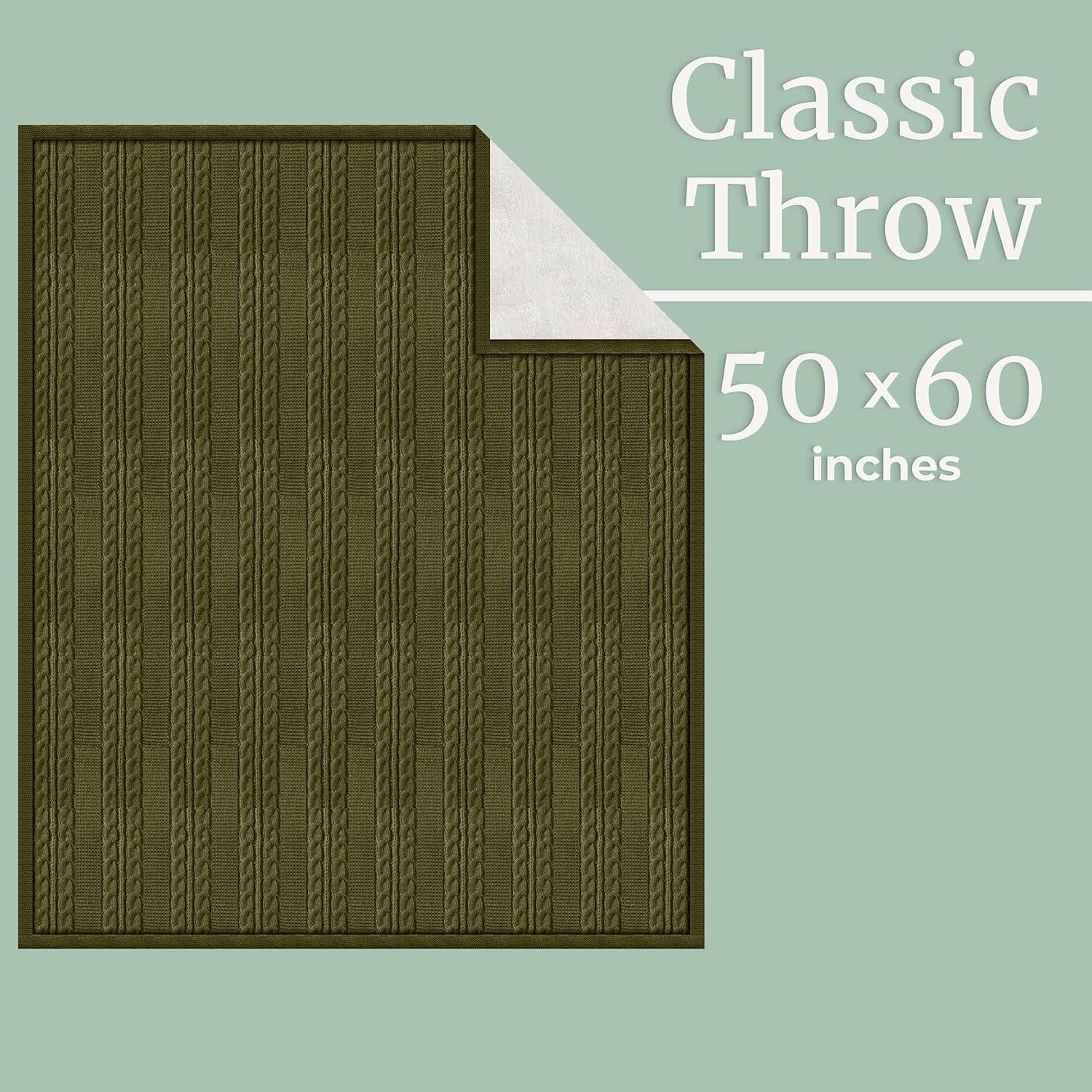imageCable Knit Throw Blanket for Couch Sofa or Bed 50x60Inch Soft and Cozy Blanket Throws with Cable Knit Pattern and Warm Sherpa for Living Room Bedroom and Home Decor by Lavish Home IvoryGreen