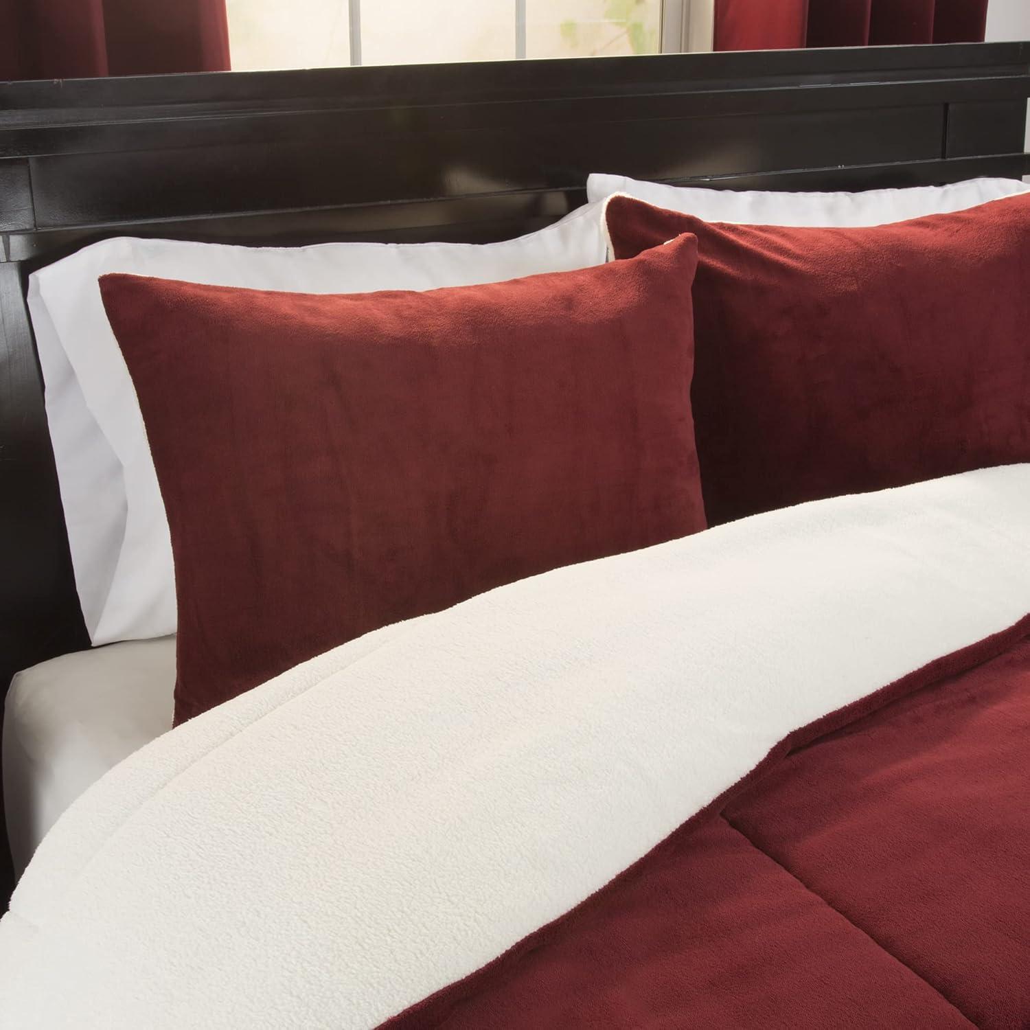 imageLavish Home 3 Piece SherpaFleece Comforter Set King Burgandy