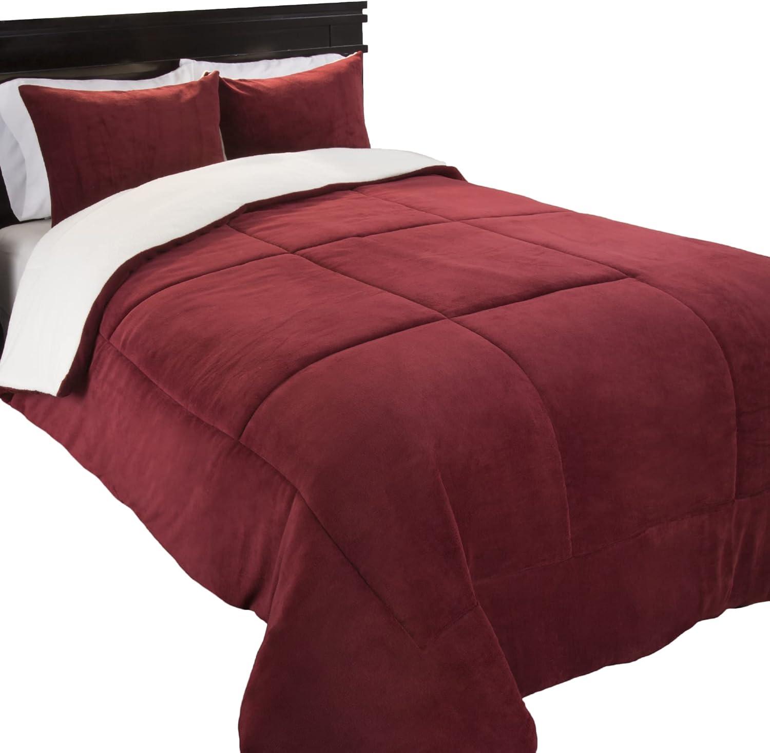 imageLavish Home 3 Piece SherpaFleece Comforter Set King Burgandy
