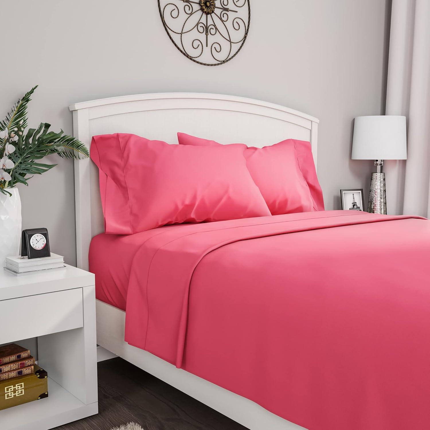 imageLavish Home 3Piece Brushed Microfiber Twin Sheet Set Bedding with Wrinkle and StainResistant Fitted and Flat Sheets Plus Pillowcase Pink
