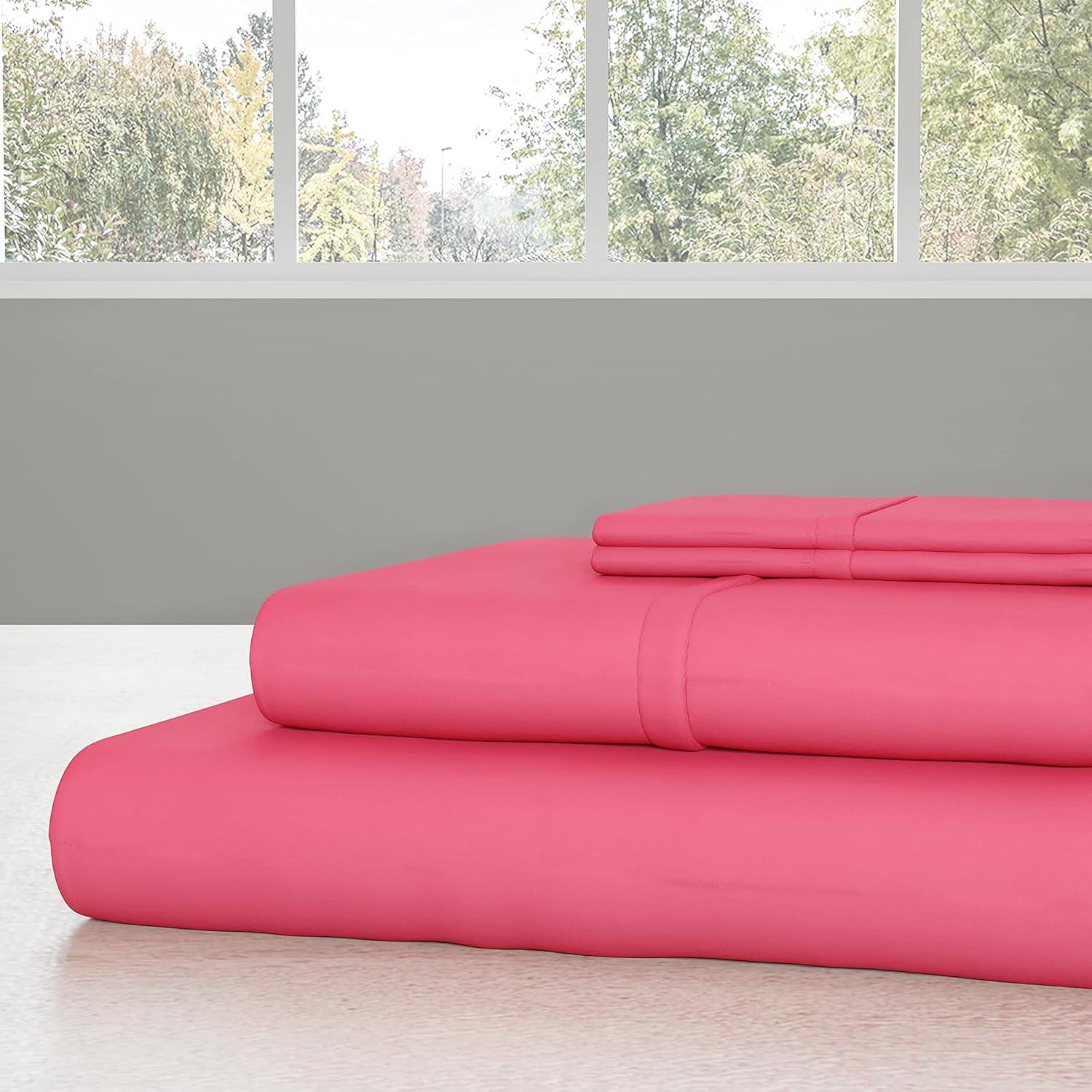 imageLavish Home 3Piece Brushed Microfiber Twin Sheet Set Bedding with Wrinkle and StainResistant Fitted and Flat Sheets Plus Pillowcase Pink