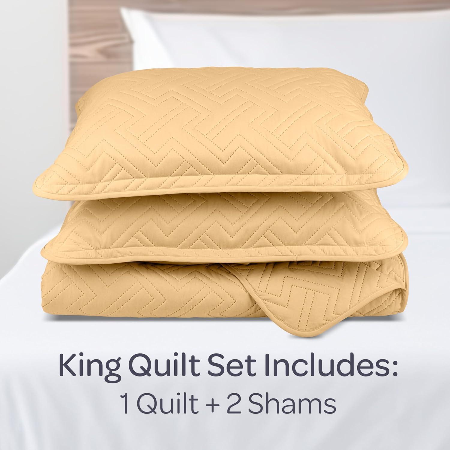imageLavish Home 3Piece King Quilt Bedding Set Bedspread and 2 King Pillow Shams with Patriotic Star Pattern Lightweight Bed Set for All Seasons Soft Microfiber Coverlet StarsStripesMustard Yellow