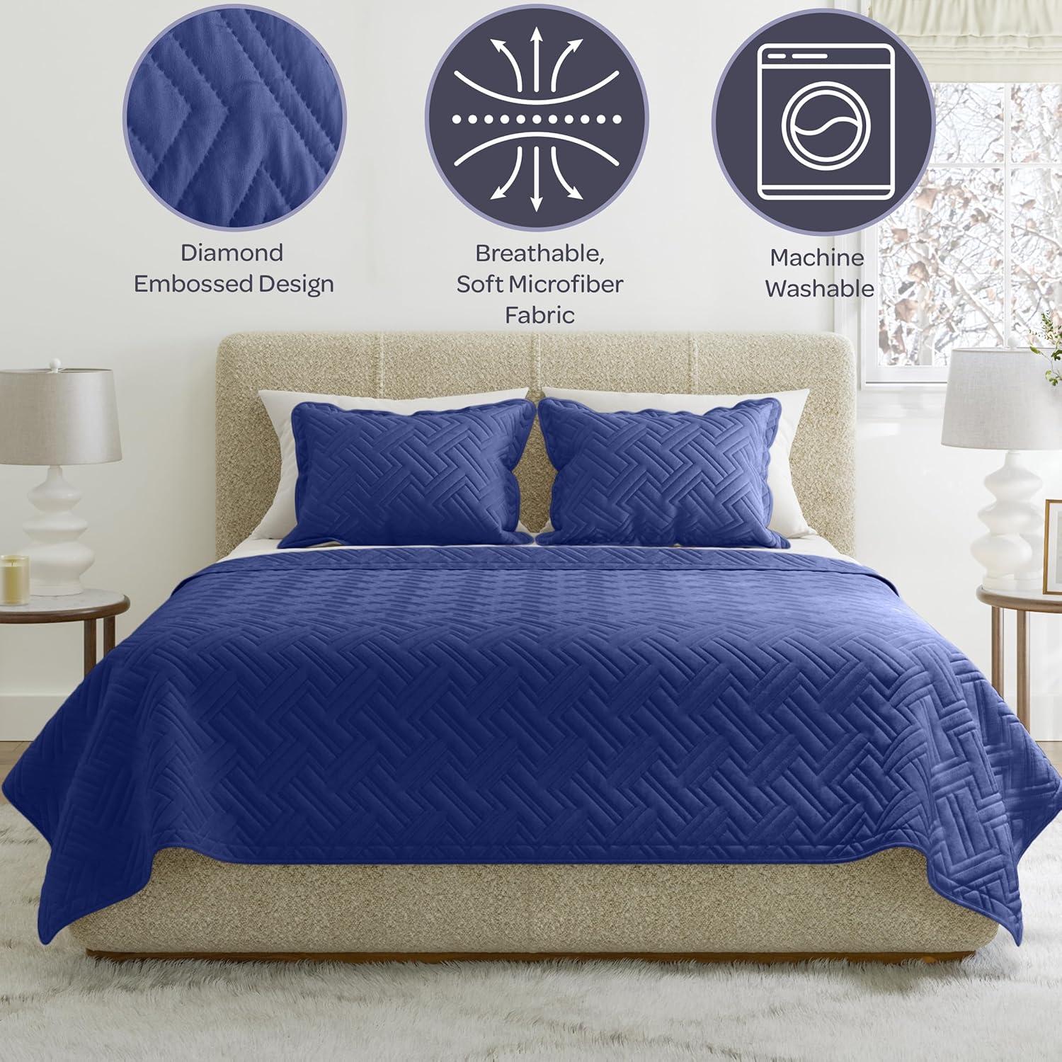 imageLavish Home 3Piece King Quilt Bedding Set Bedspread and 2 King Pillow Shams with Patriotic Star Pattern Lightweight Bed Set for All Seasons Soft Microfiber Coverlet StarsStripesBlue