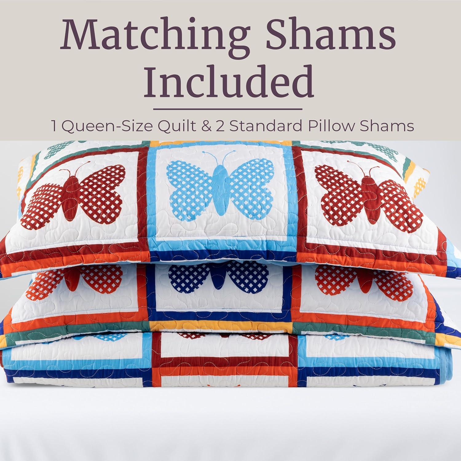 imageLavish Home 3Piece King Quilt Bedding Set Bedspread and 2 King Pillow Shams with Patriotic Star Pattern Lightweight Bed Set for All Seasons Soft Microfiber Coverlet StarsStripesMulticolor