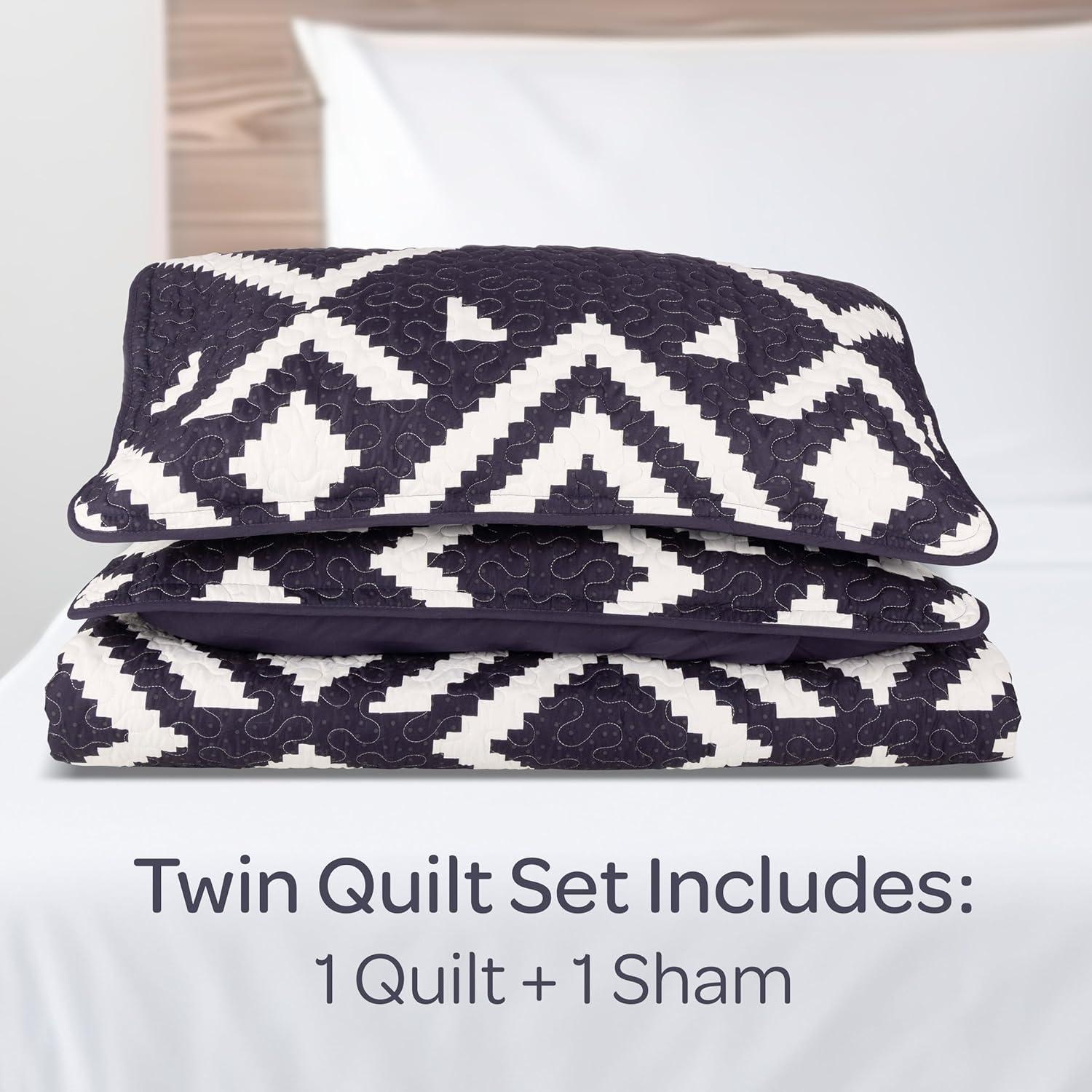 imageLavish Home 3Piece King Quilt Bedding Set Bedspread and 2 King Pillow Shams with Patriotic Star Pattern Lightweight Bed Set for All Seasons Soft Microfiber Coverlet StarsStripesNavy Blue and White