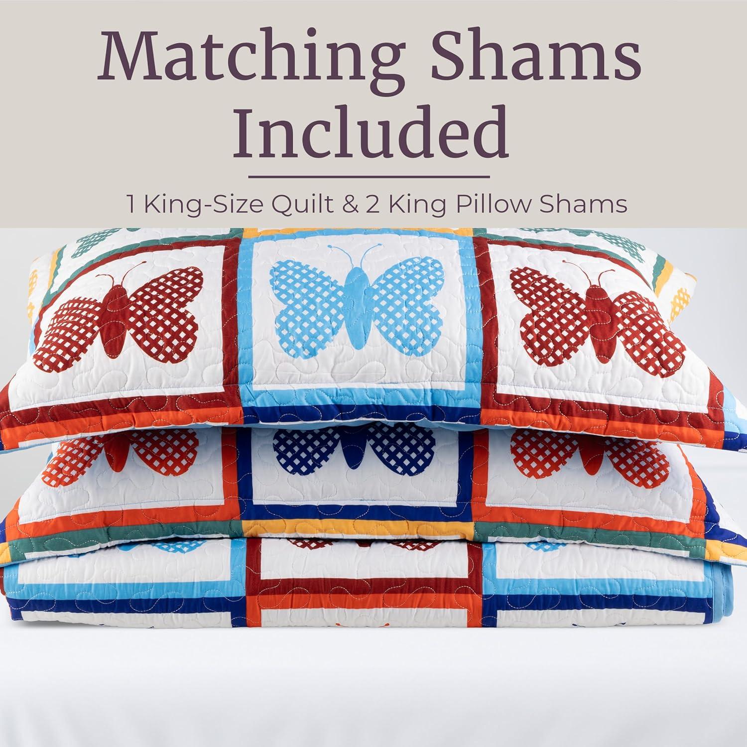 imageLavish Home 3Piece King Quilt Bedding Set Bedspread and 2 King Pillow Shams with Patriotic Star Pattern Lightweight Bed Set for All Seasons Soft Microfiber Coverlet StarsStripesMulticolor