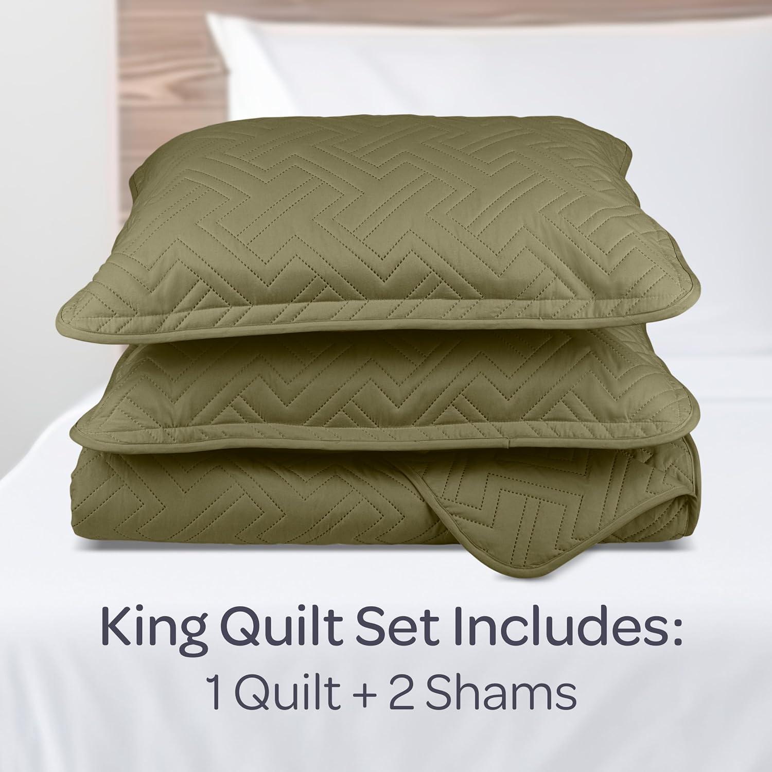 imageLavish Home 3Piece King Quilt Bedding Set Bedspread and 2 King Pillow Shams with Patriotic Star Pattern Lightweight Bed Set for All Seasons Soft Microfiber Coverlet StarsStripesOlive Green