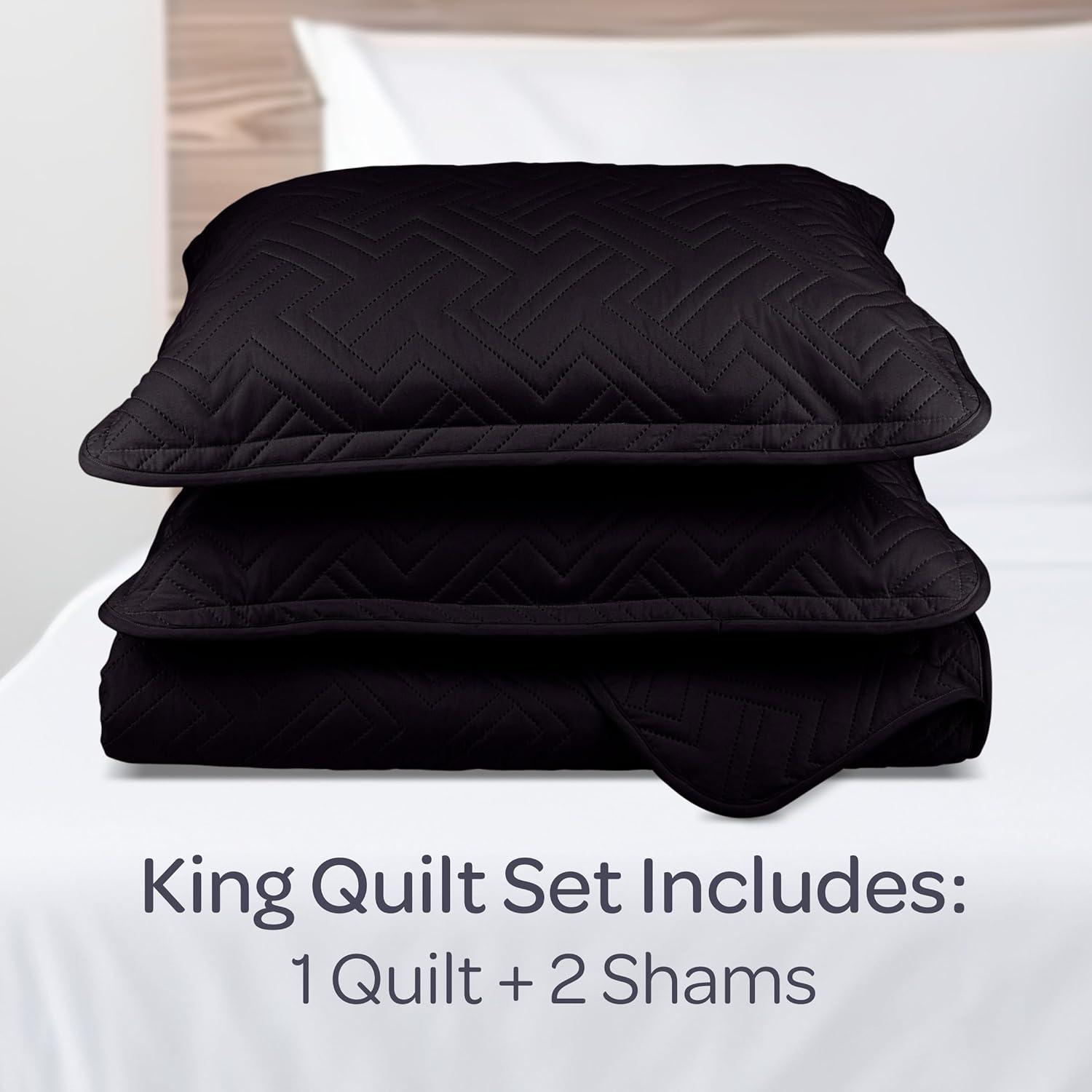imageLavish Home 3Piece King Quilt Bedding Set Bedspread and 2 King Pillow Shams with Patriotic Star Pattern Lightweight Bed Set for All Seasons Soft Microfiber Coverlet StarsStripesBlack