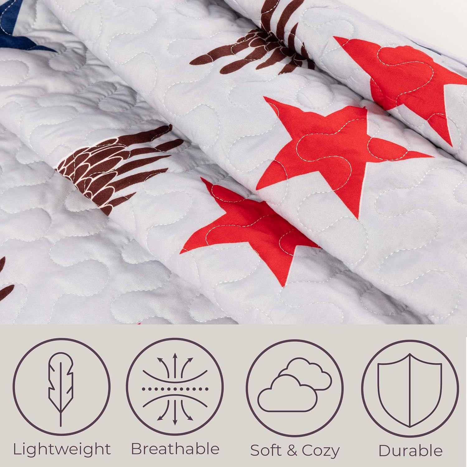 imageLavish Home 3Piece King Quilt Bedding Set Bedspread and 2 King Pillow Shams with Patriotic Star Pattern Lightweight Bed Set for All Seasons Soft Microfiber Coverlet StarsStripesGray Red and Blue