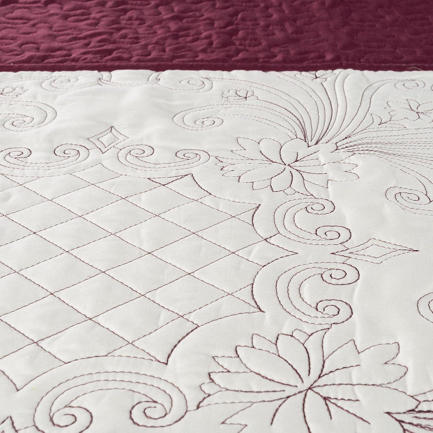 imageLavish Home 3Piece Quilt Set Juliette Embroidered KingSize Quilt with 2 King Pillow Shams Machine Washable Lightweight Bedding RedWhiteKing