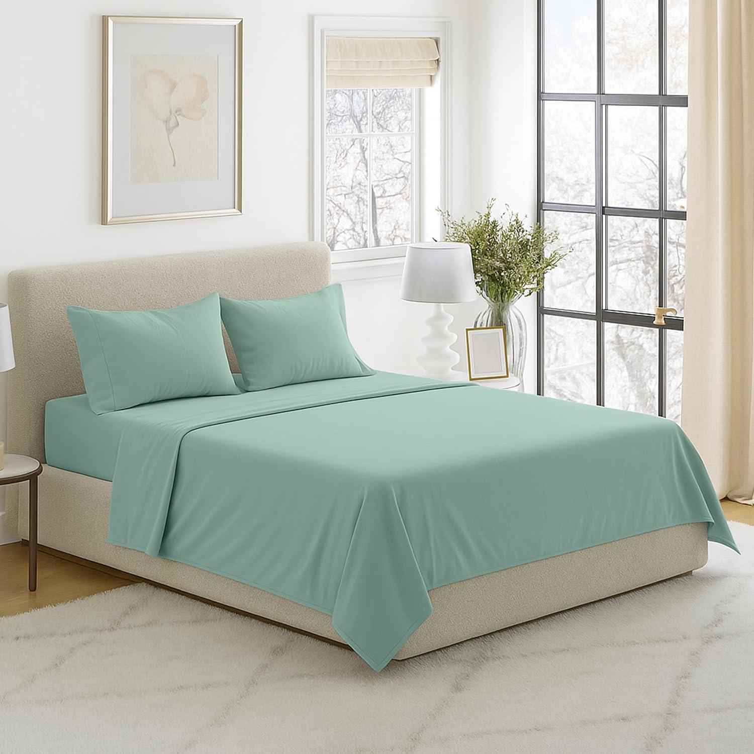 imageLavish Home 4 Piece Bed LinensFitted amp Flat 2 Pillowcases Full Sage Green Brushed Microfiber Sheet SetSage Green