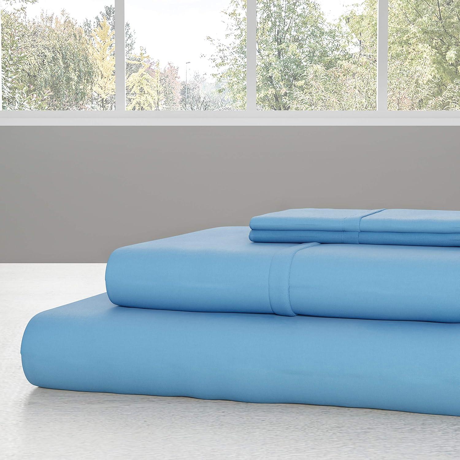 imageLavish Home Brushed Microfiber Twin Sheets 3Piece Sheet Set with Pillowcase Flat and Fitted Sheets Wrinkle and FadeResistant Bedding Blue
