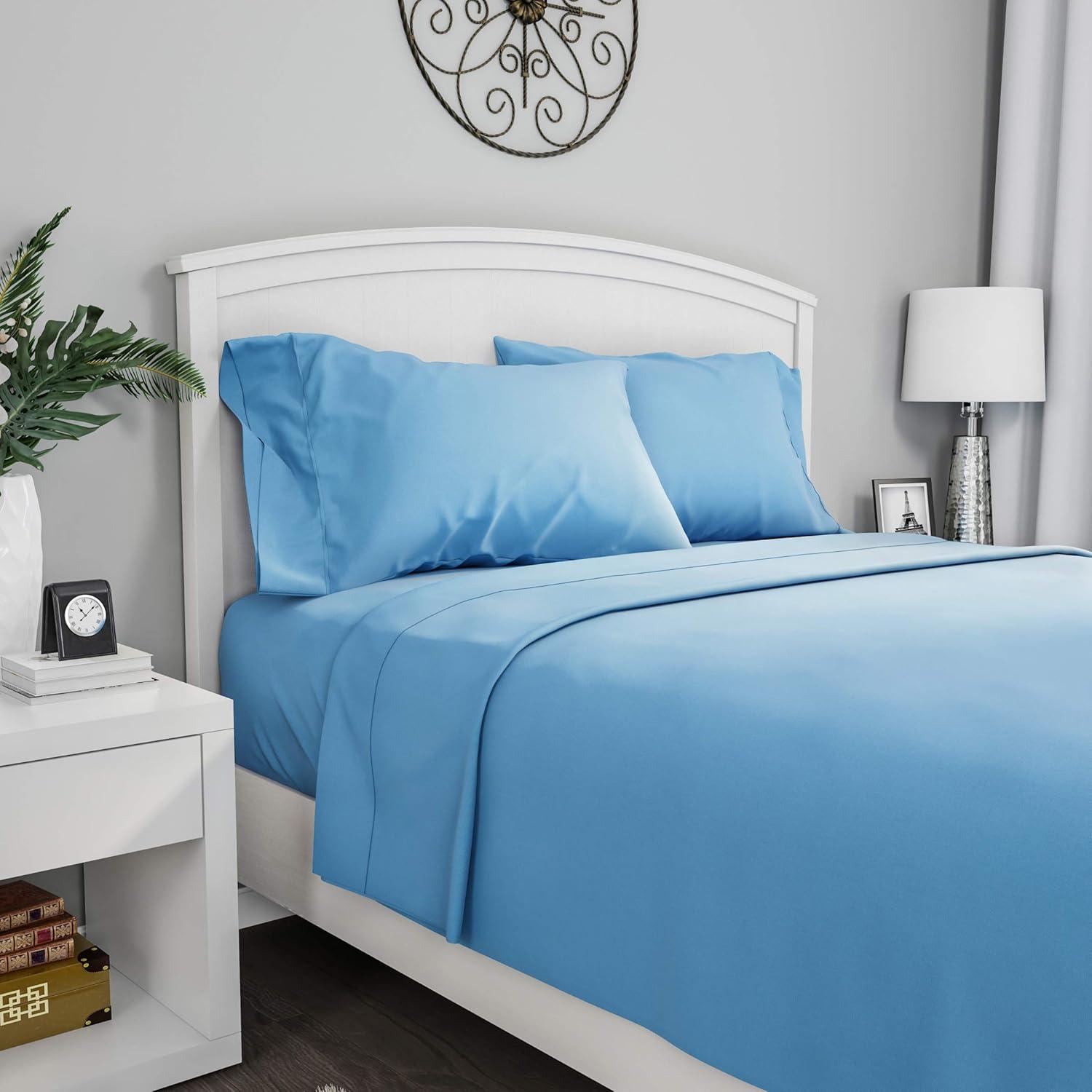 imageLavish Home Brushed Microfiber Twin Sheets 3Piece Sheet Set with Pillowcase Flat and Fitted Sheets Wrinkle and FadeResistant Bedding Blue