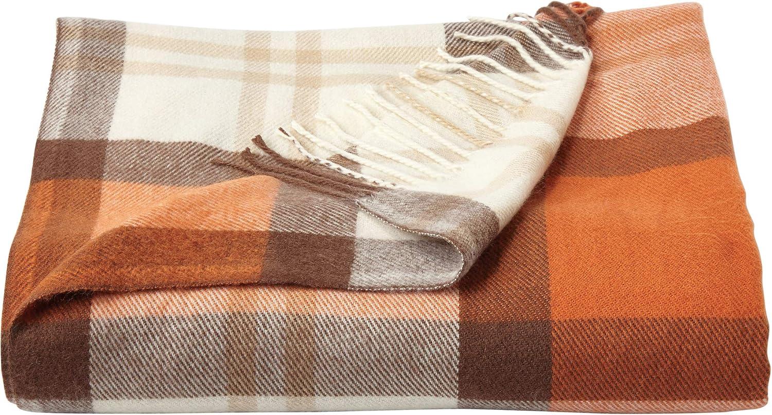 imageLavish Home Collection Faux Cashmere Acrylic Oversized Throw Blanket Luxuriously Fluffy Soft CashmereLike Woven Acrylic Breathable with Stylish Vintage Design Spice PlaidOrange