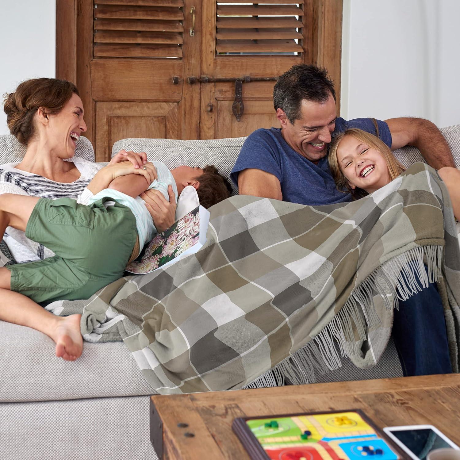 imageLavish Home Collection Faux Cashmere Acrylic Oversized Throw Blanket Luxuriously Fluffy Soft CashmereLike Woven Acrylic Breathable with Stylish Vintage Design Spice PlaidGray and Tan