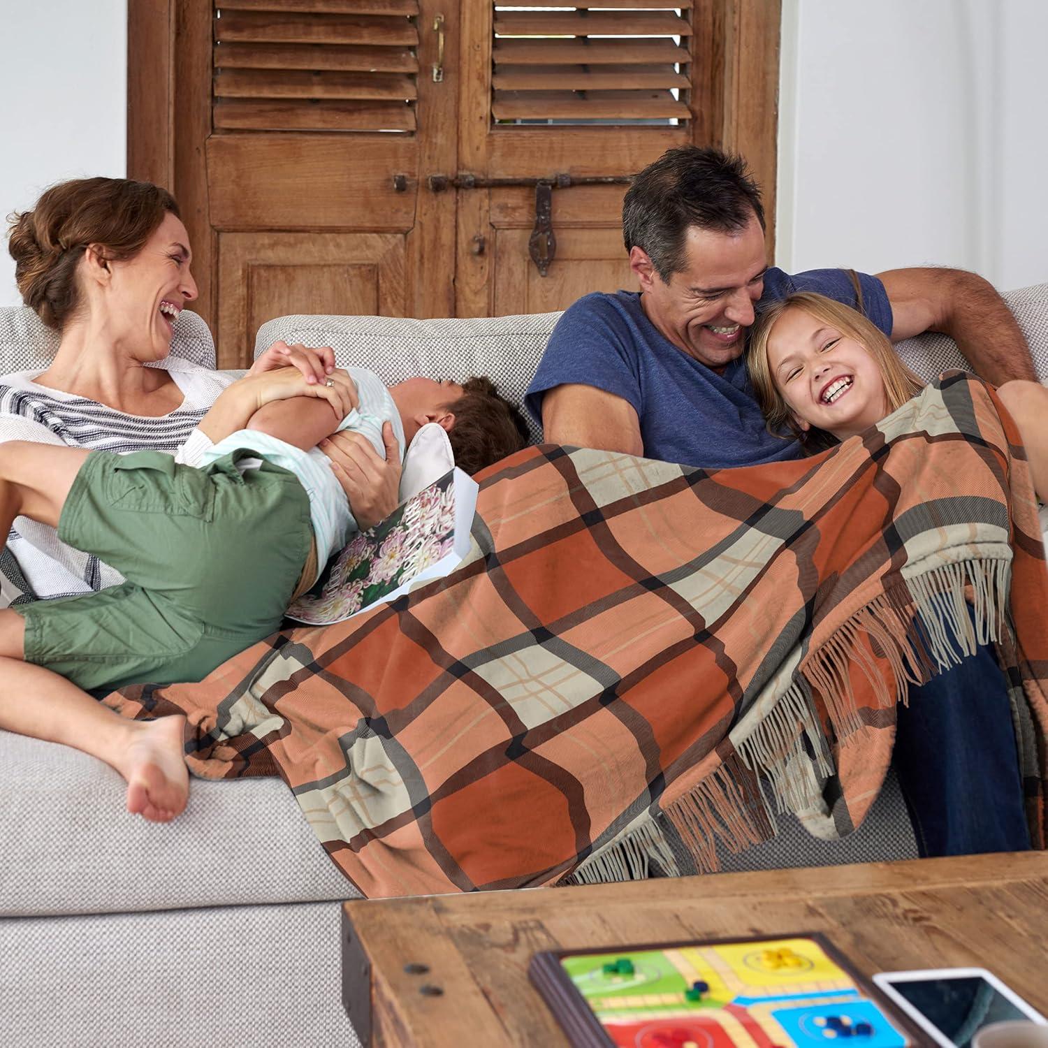 imageLavish Home Collection Faux Cashmere Acrylic Oversized Throw Blanket Luxuriously Fluffy Soft CashmereLike Woven Acrylic Breathable with Stylish Vintage Design Spice PlaidOrange