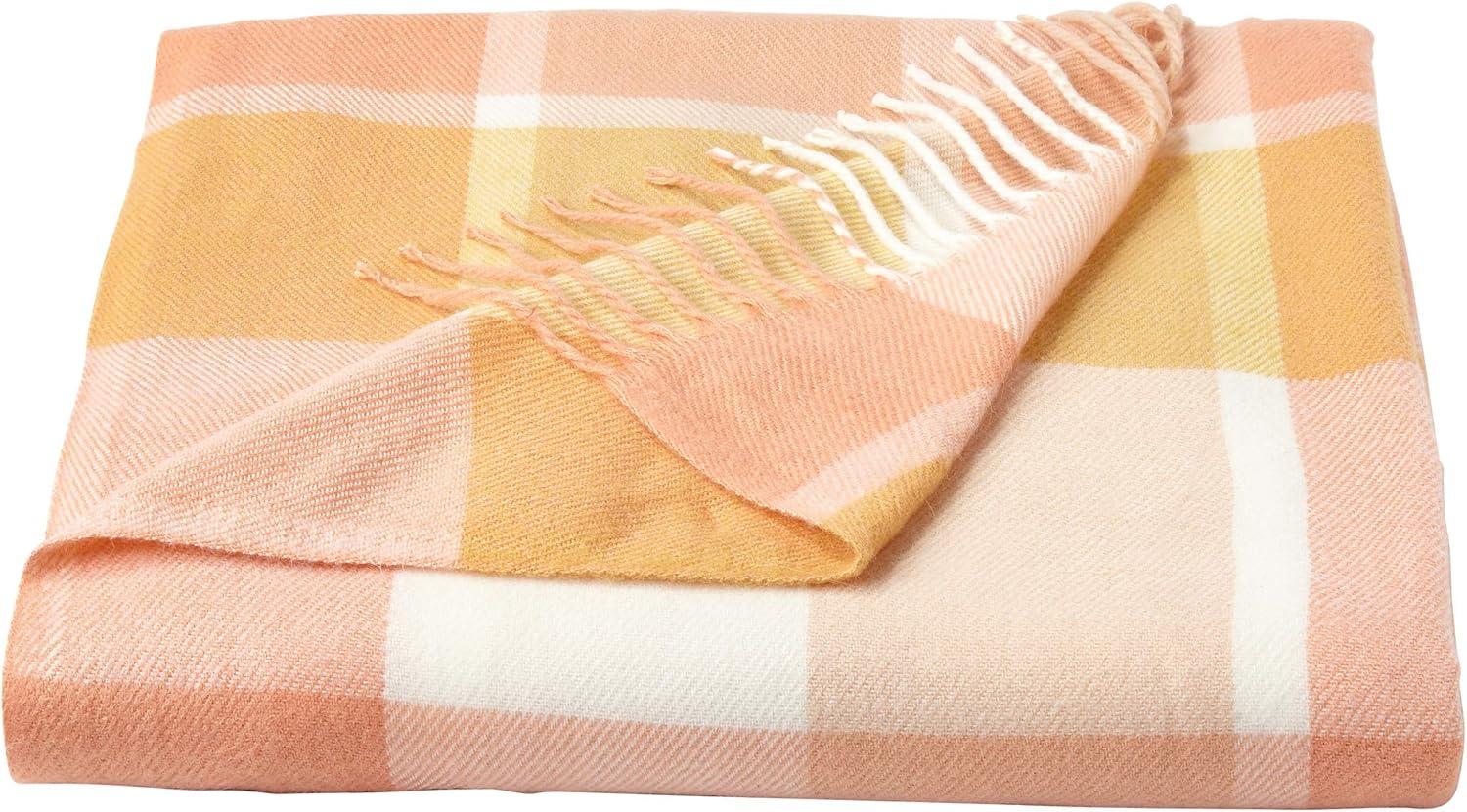 imageLavish Home Collection Faux Cashmere Acrylic Oversized Throw Blanket Luxuriously Fluffy Soft CashmereLike Woven Acrylic Breathable with Stylish Vintage Design Spice PlaidPink and Tan