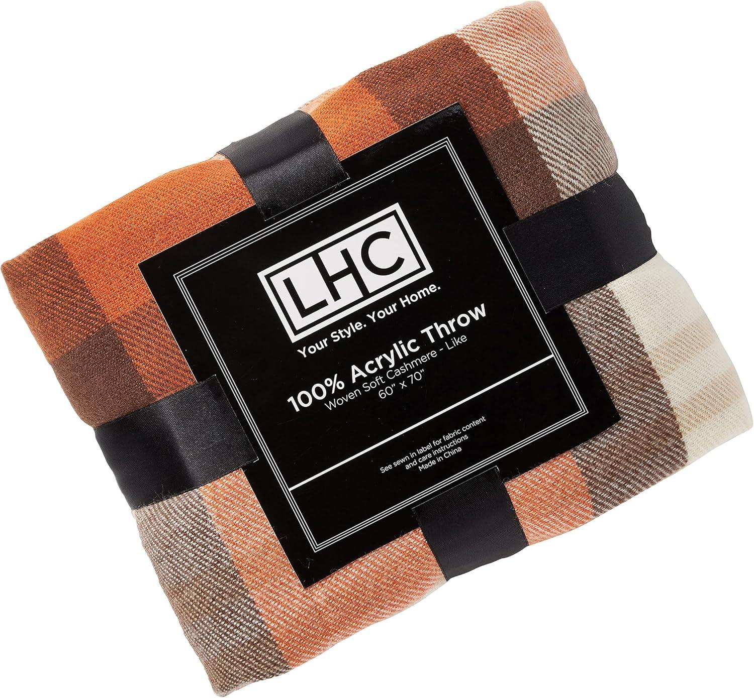 imageLavish Home Collection Faux Cashmere Acrylic Oversized Throw Blanket Luxuriously Fluffy Soft CashmereLike Woven Acrylic Breathable with Stylish Vintage Design Spice PlaidOrange