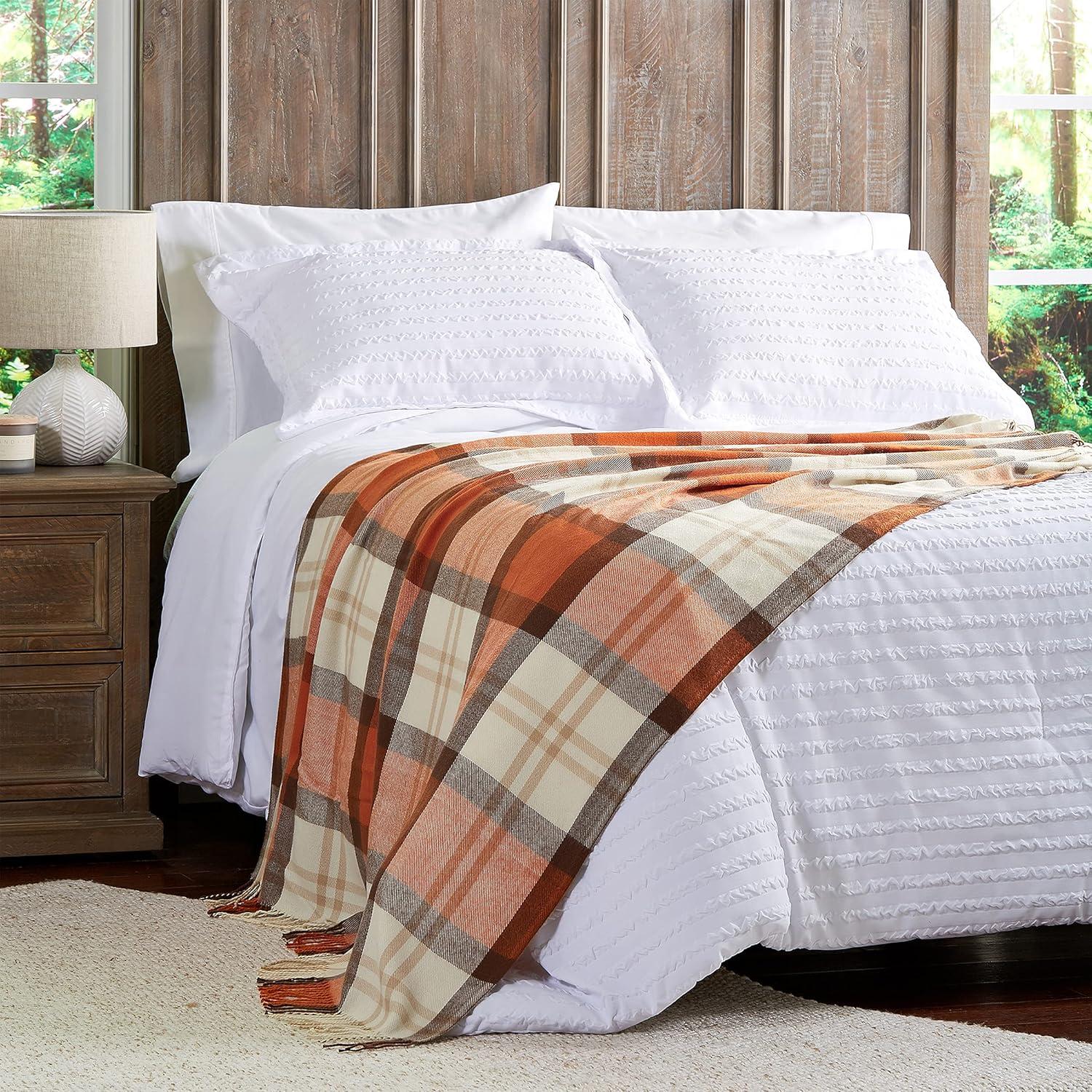 imageLavish Home Collection Faux Cashmere Acrylic Oversized Throw Blanket Luxuriously Fluffy Soft CashmereLike Woven Acrylic Breathable with Stylish Vintage Design Spice PlaidOrange