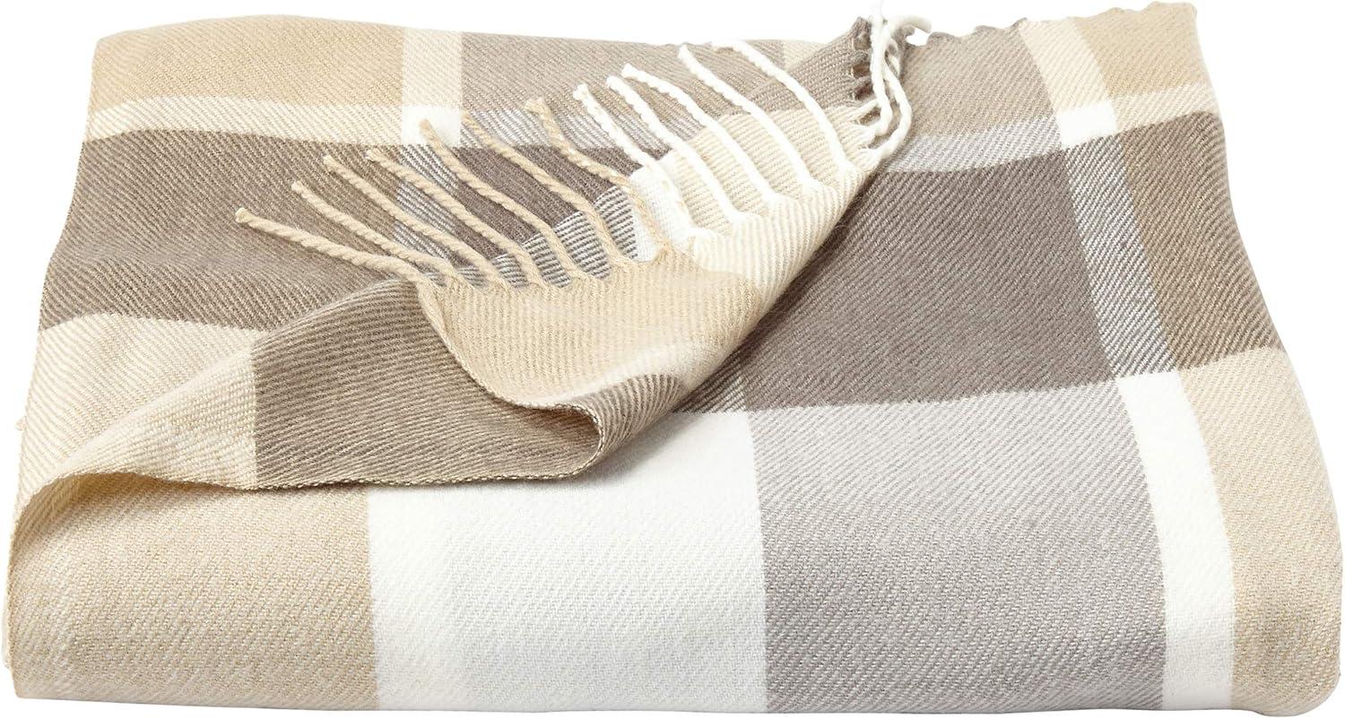 imageLavish Home Collection Faux Cashmere Acrylic Oversized Throw Blanket Luxuriously Fluffy Soft CashmereLike Woven Acrylic Breathable with Stylish Vintage Design Spice PlaidGray and Tan