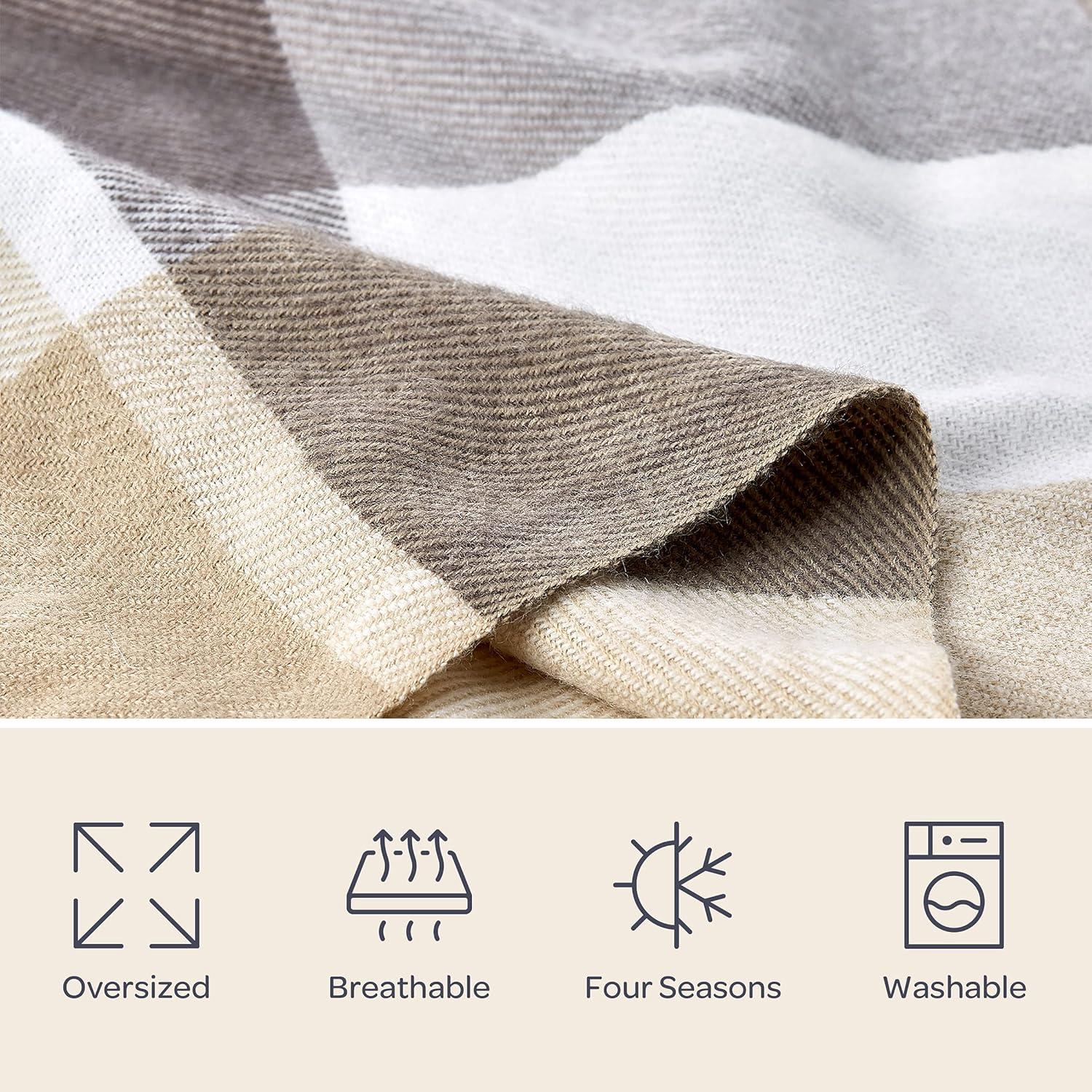 imageLavish Home Collection Faux Cashmere Acrylic Oversized Throw Blanket Luxuriously Fluffy Soft CashmereLike Woven Acrylic Breathable with Stylish Vintage Design Spice PlaidGray and Tan