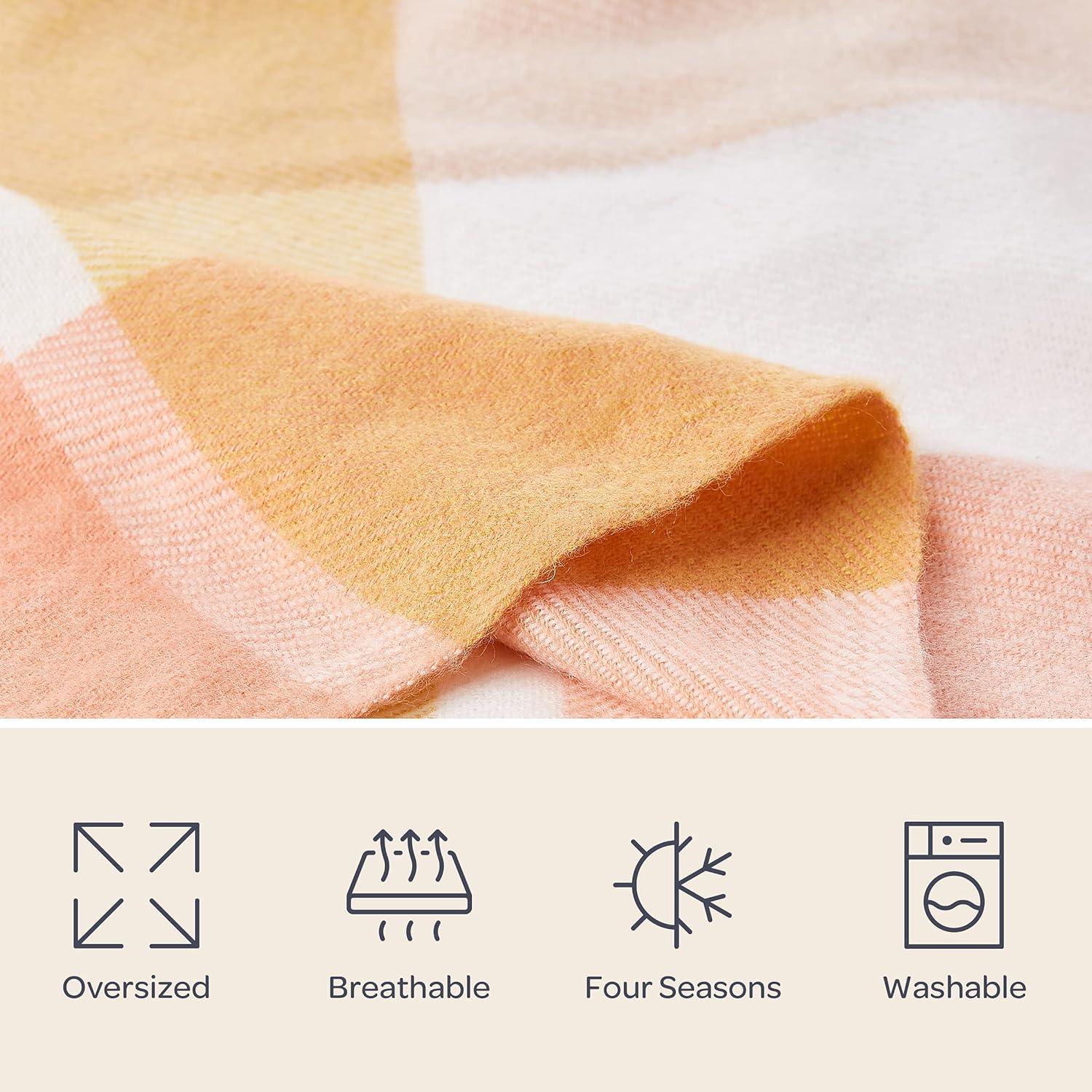 imageLavish Home Collection Faux Cashmere Acrylic Oversized Throw Blanket Luxuriously Fluffy Soft CashmereLike Woven Acrylic Breathable with Stylish Vintage Design Spice PlaidPink and Tan