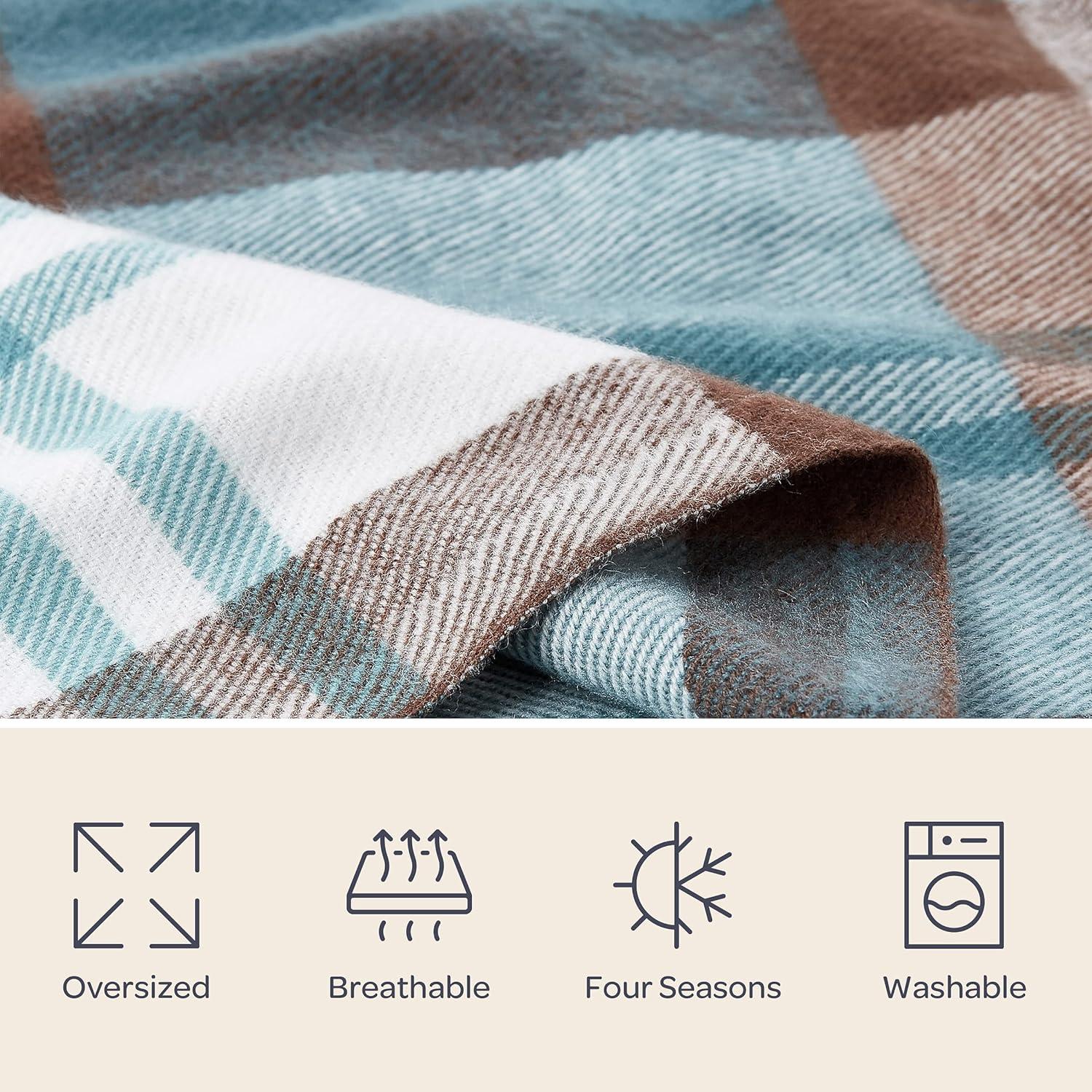 imageLavish Home Collection Faux Cashmere Acrylic Oversized Throw Blanket Luxuriously Fluffy Soft CashmereLike Woven Acrylic Breathable with Stylish Vintage Design Spice PlaidTeal and Brown