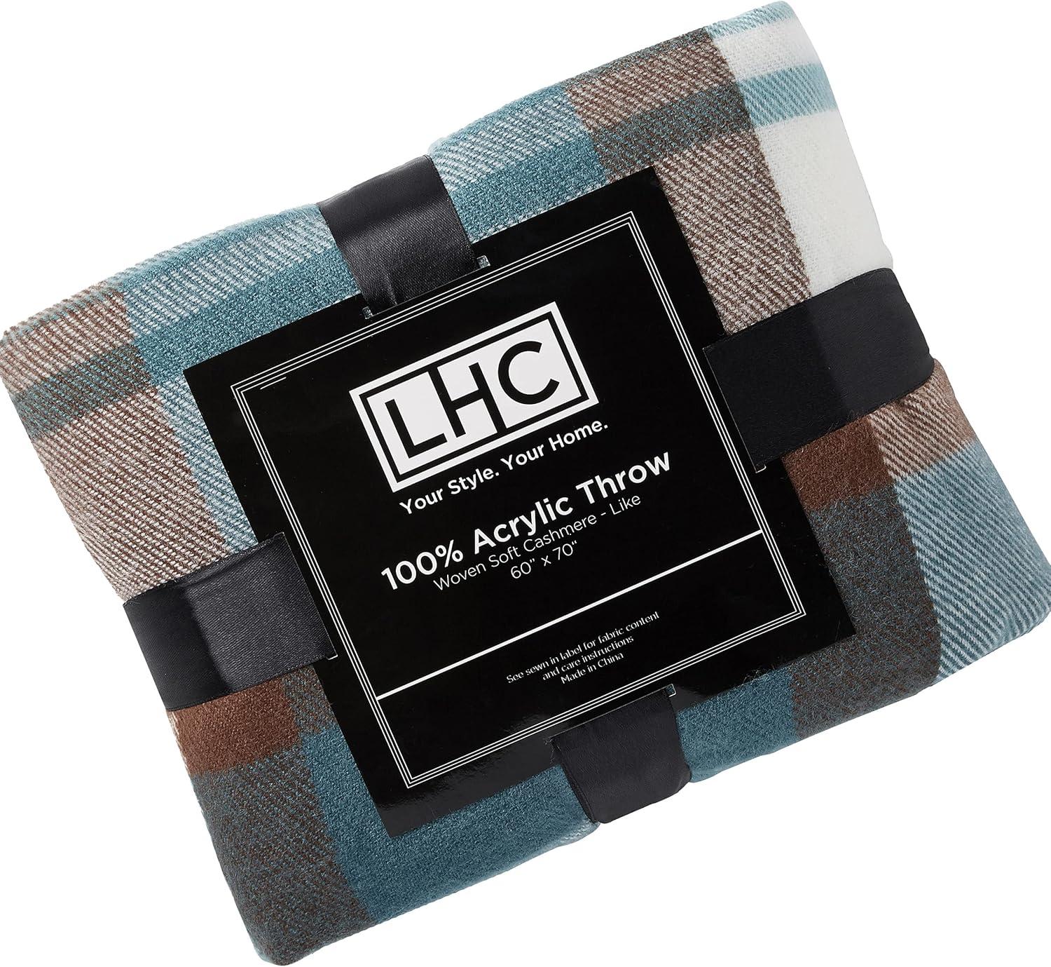 imageLavish Home Collection Faux Cashmere Acrylic Oversized Throw Blanket Luxuriously Fluffy Soft CashmereLike Woven Acrylic Breathable with Stylish Vintage Design Spice PlaidTeal and Brown