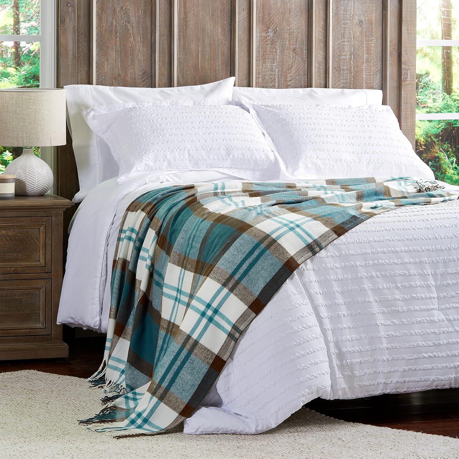 imageLavish Home Collection Faux Cashmere Acrylic Oversized Throw Blanket Luxuriously Fluffy Soft CashmereLike Woven Acrylic Breathable with Stylish Vintage Design Spice PlaidTeal and Brown