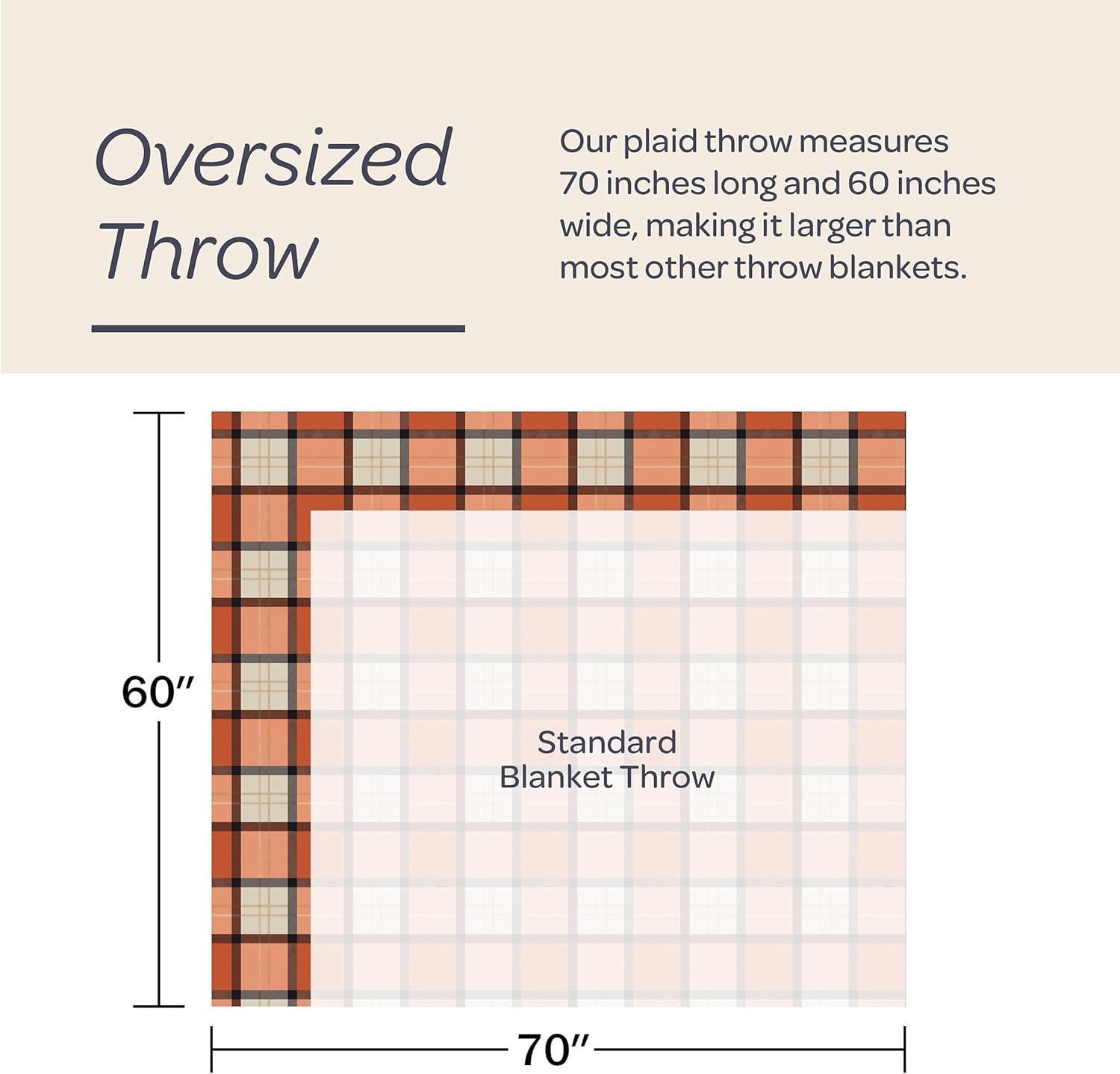 imageLavish Home Collection Faux Cashmere Acrylic Oversized Throw Blanket Luxuriously Fluffy Soft CashmereLike Woven Acrylic Breathable with Stylish Vintage Design Spice PlaidOrange