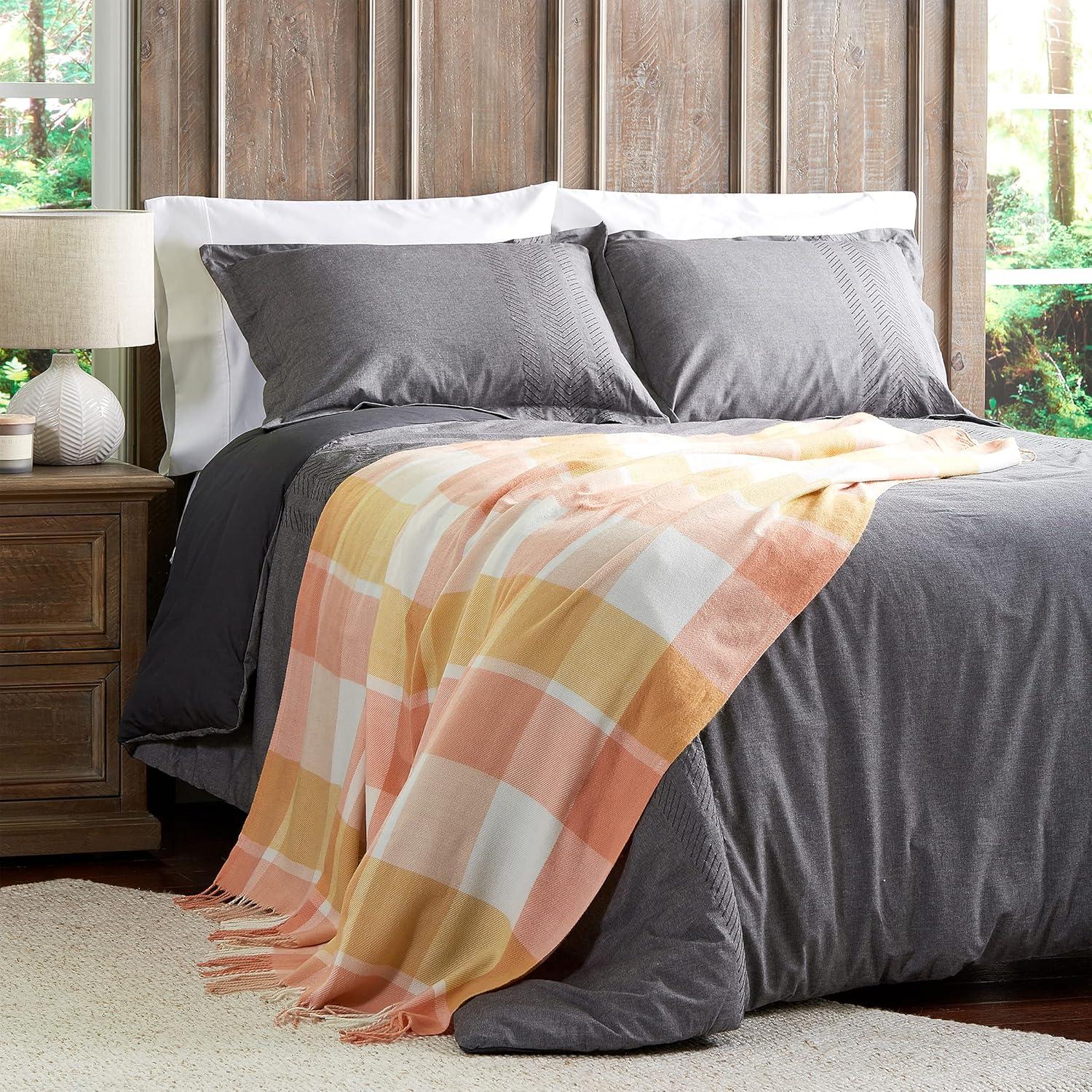 imageLavish Home Collection Faux Cashmere Acrylic Oversized Throw Blanket Luxuriously Fluffy Soft CashmereLike Woven Acrylic Breathable with Stylish Vintage Design Spice PlaidPink and Tan