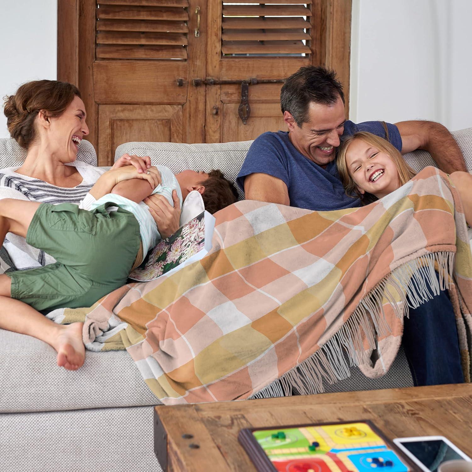 imageLavish Home Collection Faux Cashmere Acrylic Oversized Throw Blanket Luxuriously Fluffy Soft CashmereLike Woven Acrylic Breathable with Stylish Vintage Design Spice PlaidPink and Tan