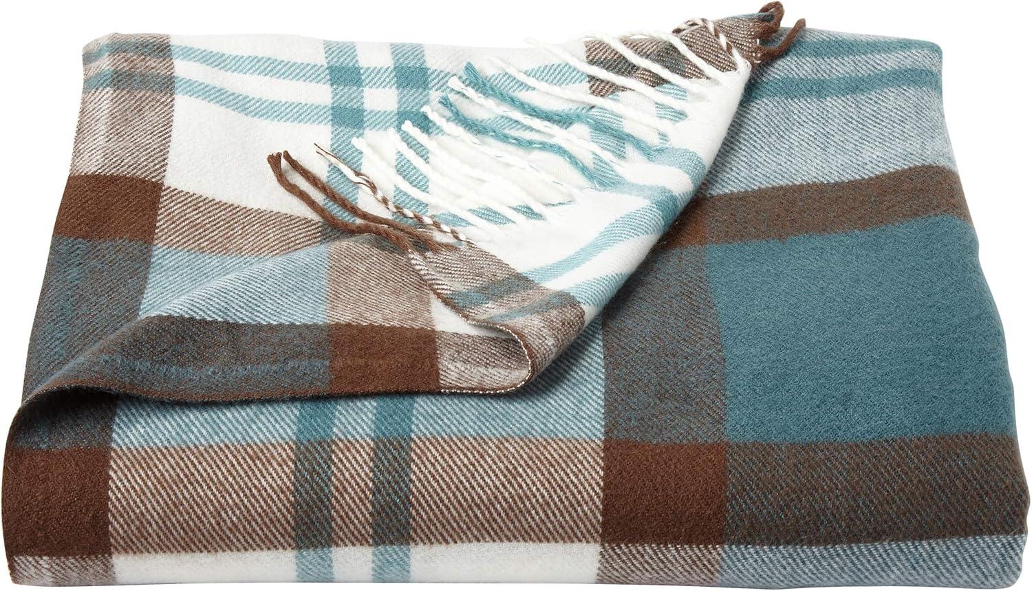 imageLavish Home Collection Faux Cashmere Acrylic Oversized Throw Blanket Luxuriously Fluffy Soft CashmereLike Woven Acrylic Breathable with Stylish Vintage Design Spice PlaidTeal and Brown