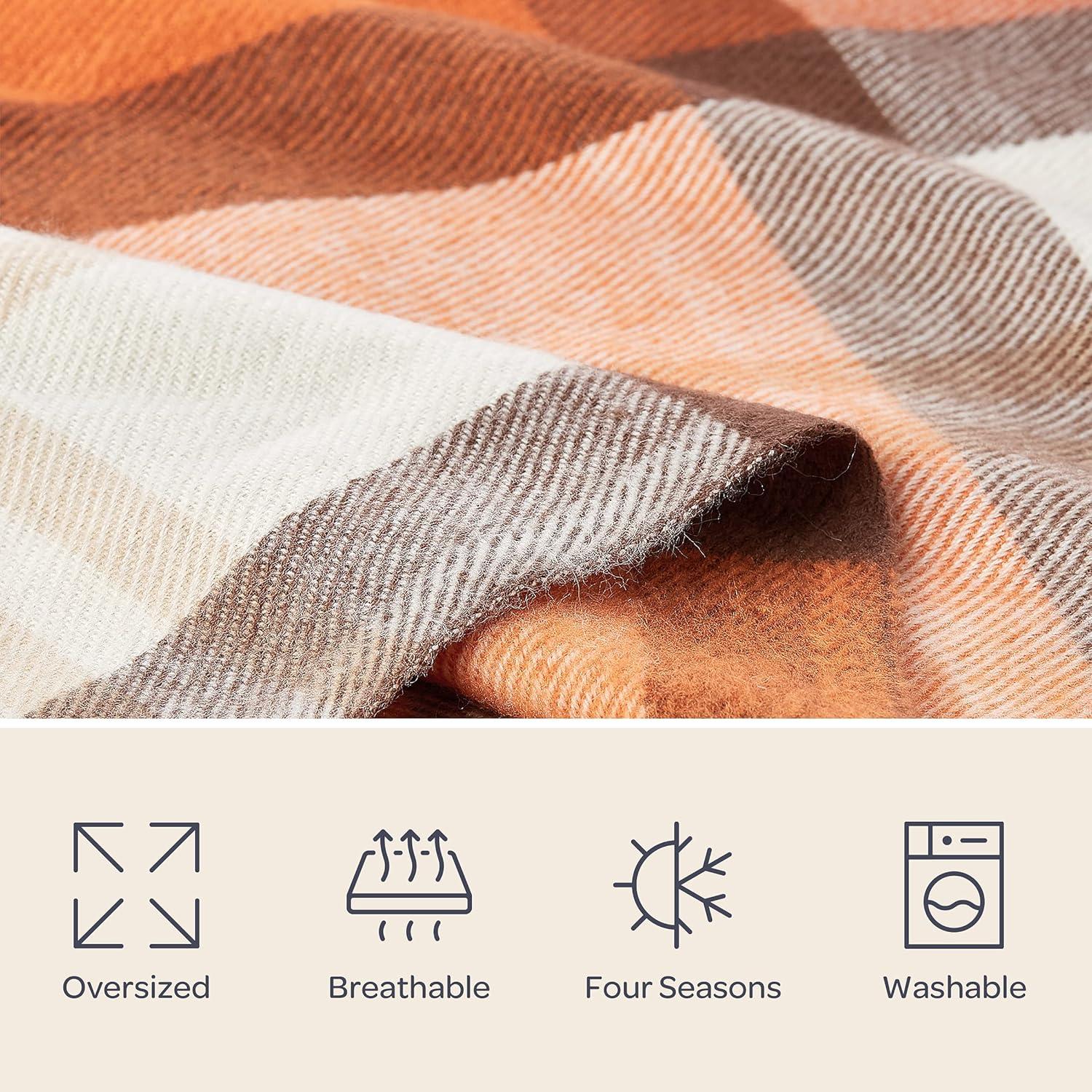 imageLavish Home Collection Faux Cashmere Acrylic Oversized Throw Blanket Luxuriously Fluffy Soft CashmereLike Woven Acrylic Breathable with Stylish Vintage Design Spice PlaidOrange