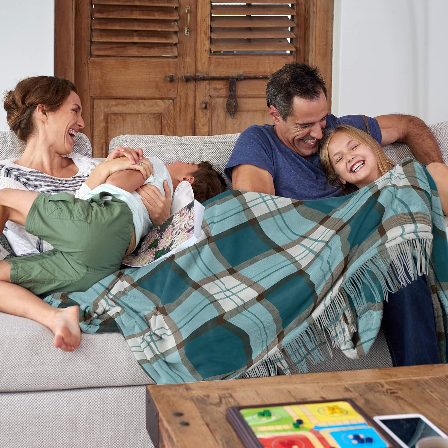 imageLavish Home Collection Faux Cashmere Acrylic Oversized Throw Blanket Luxuriously Fluffy Soft CashmereLike Woven Acrylic Breathable with Stylish Vintage Design Spice PlaidTeal and Brown