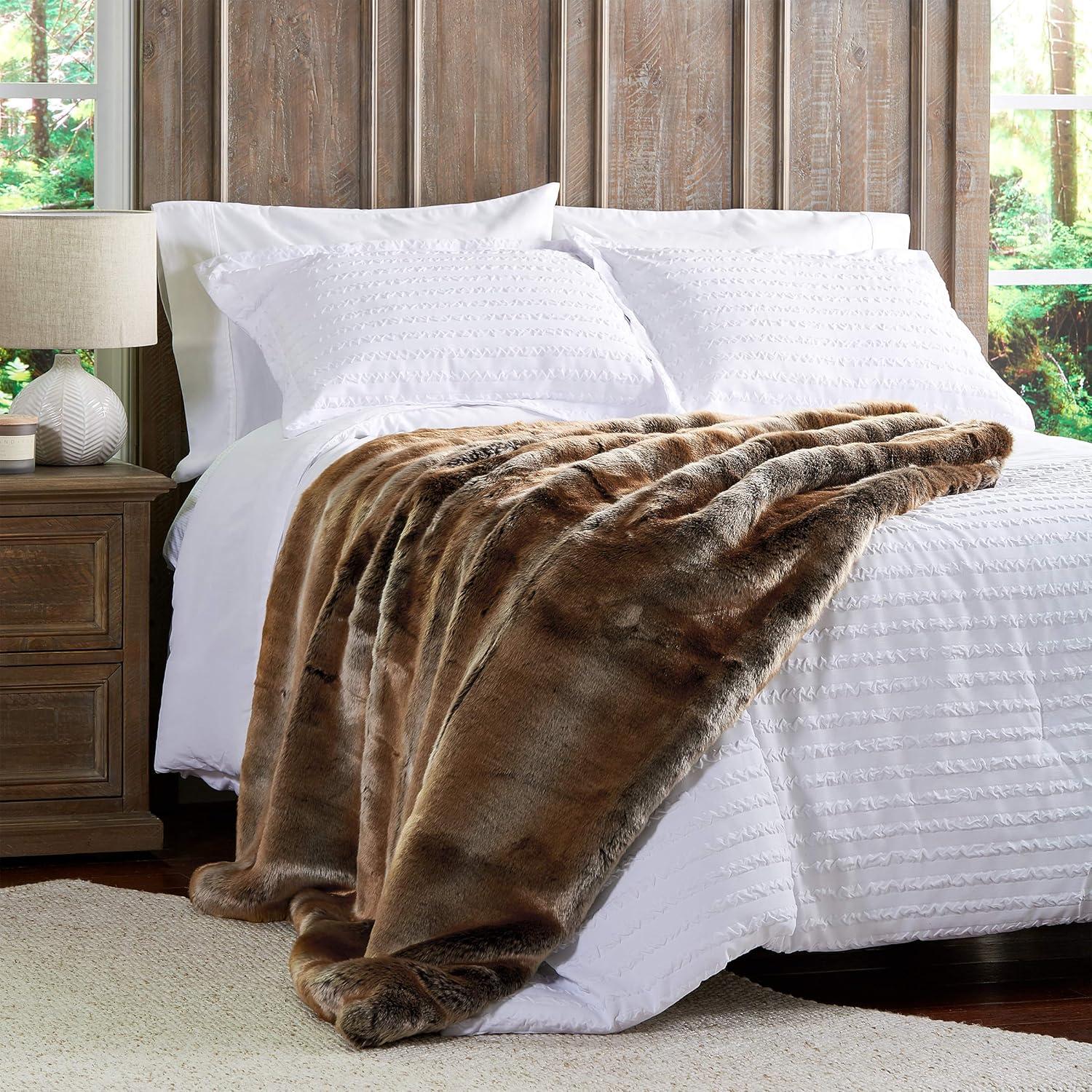 imageLavish Home Faux Fur Throw Blanket 60x70Inch Twin Blanket for Couch Bed or Chair Soft Throw with Plush Faux Fur Front and Warm Mink Back for Living Room Bedroom and Home Decor GrayBrownAmber Brown