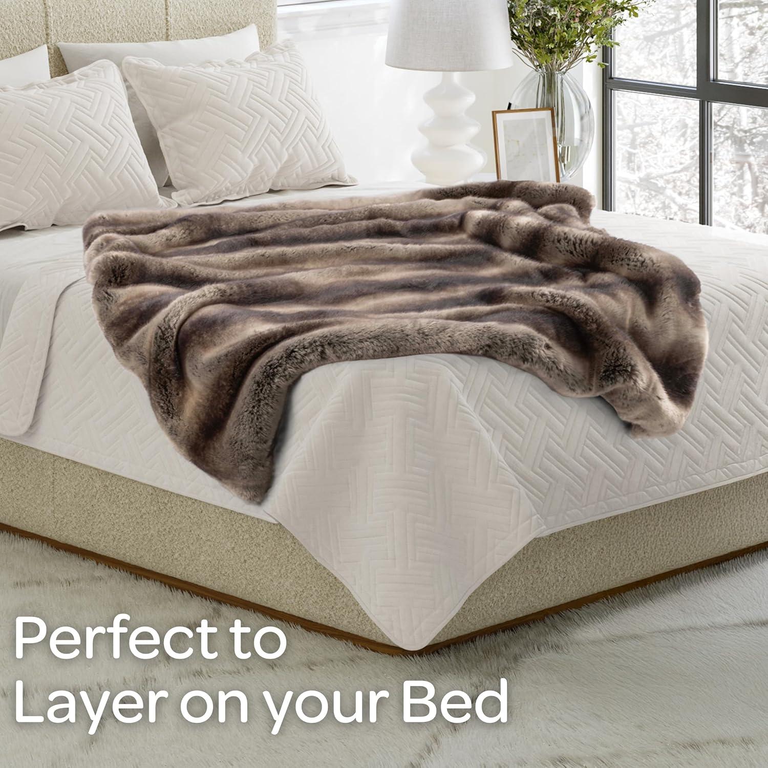 imageLavish Home Faux Fur Throw Blanket 60x70Inch Twin Blanket for Couch Bed or Chair Soft Throw with Plush Faux Fur Front and Warm Mink Back for Living Room Bedroom and Home Decor GrayBrownGray and Brown