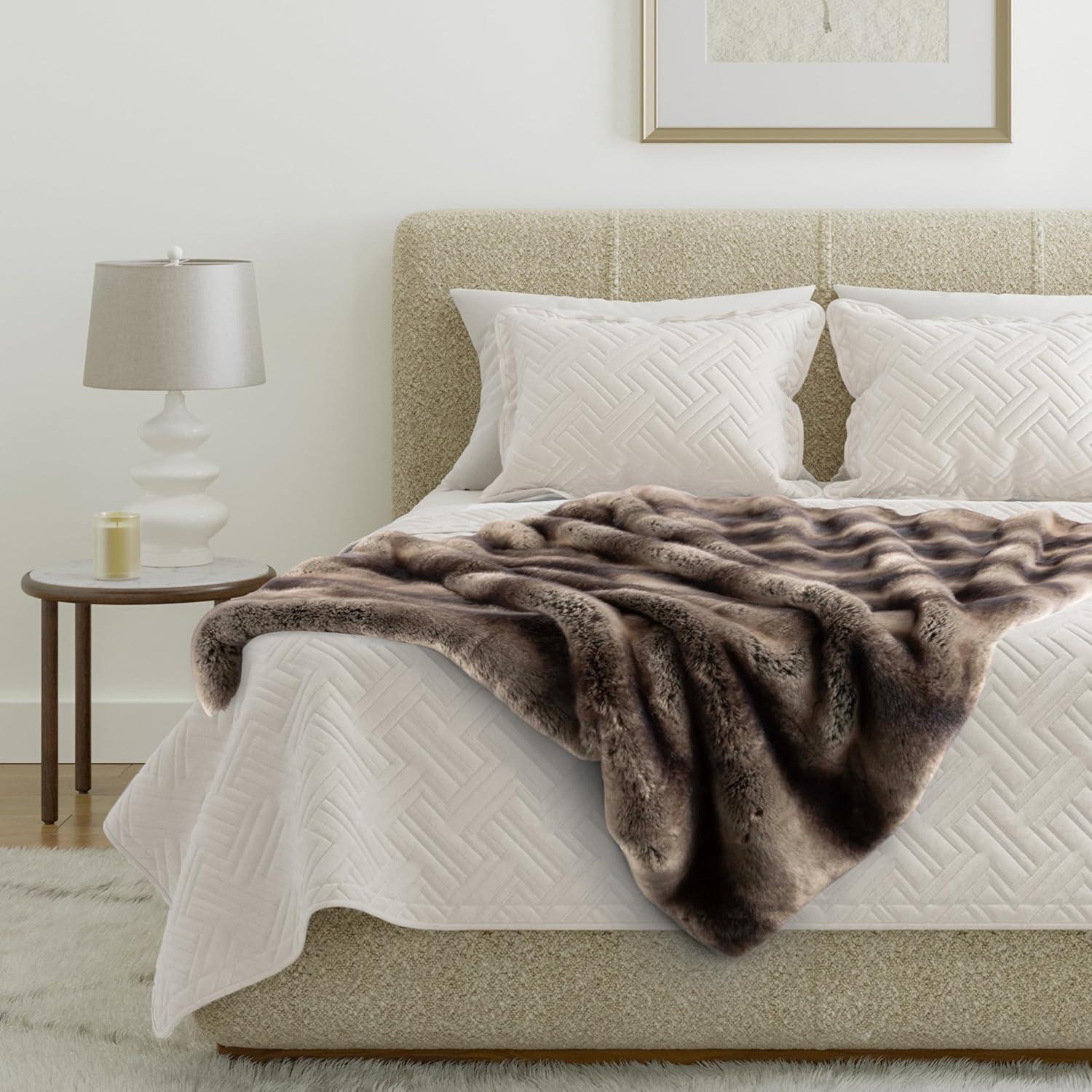 imageLavish Home Faux Fur Throw Blanket 60x70Inch Twin Blanket for Couch Bed or Chair Soft Throw with Plush Faux Fur Front and Warm Mink Back for Living Room Bedroom and Home Decor GrayBrownGray and Brown