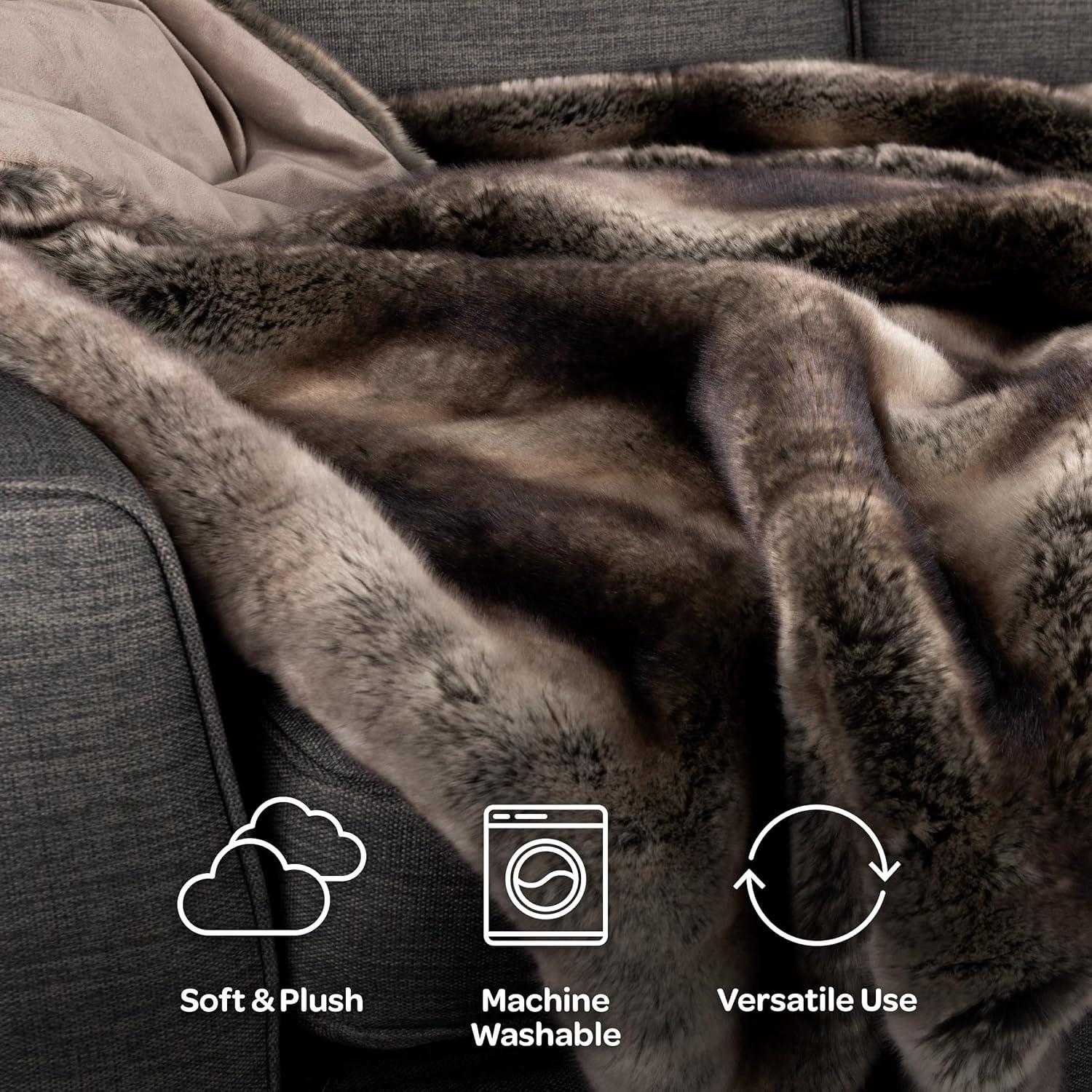 imageLavish Home Faux Fur Throw Blanket 60x70Inch Twin Blanket for Couch Bed or Chair Soft Throw with Plush Faux Fur Front and Warm Mink Back for Living Room Bedroom and Home Decor GrayBrownGray and Brown