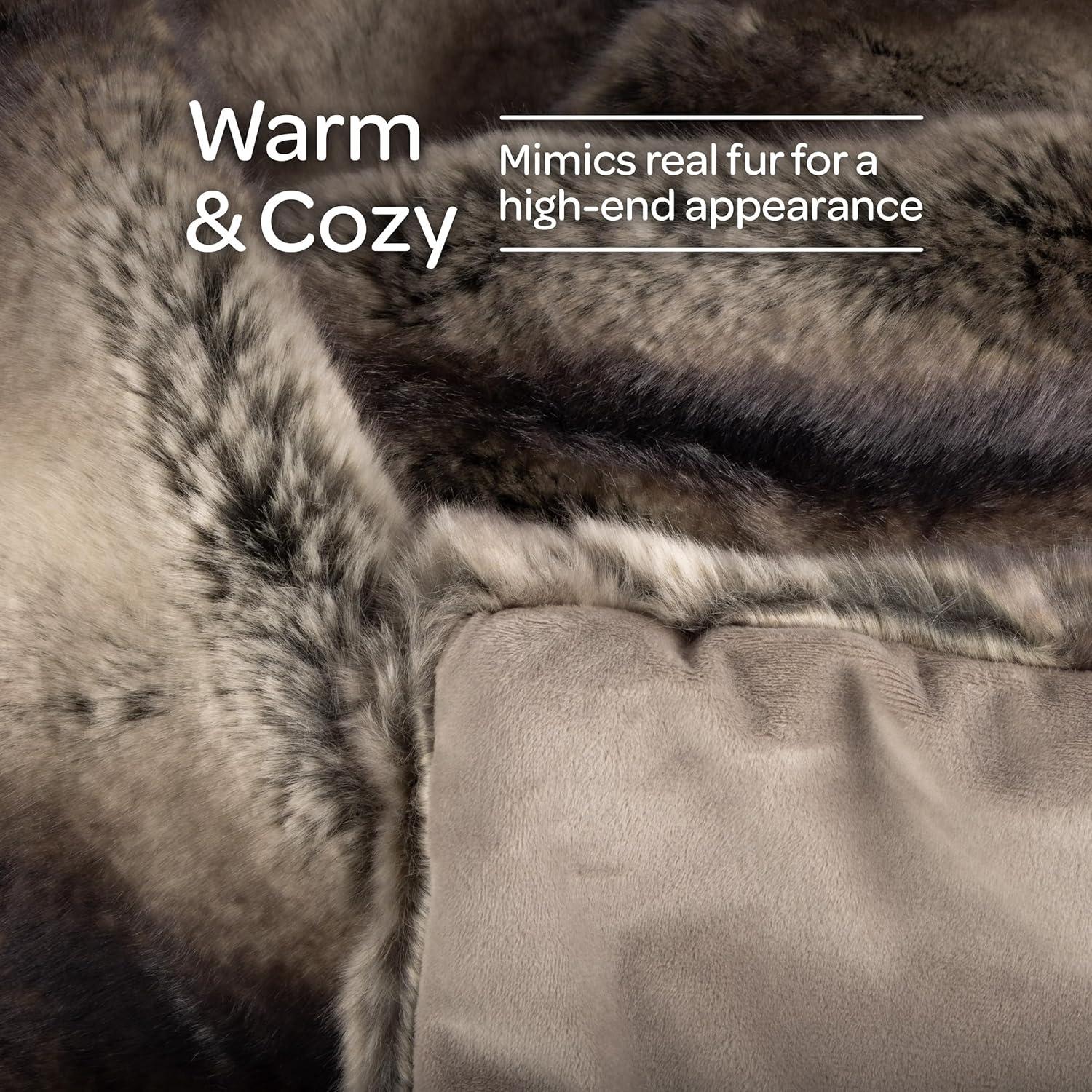 imageLavish Home Faux Fur Throw Blanket 60x70Inch Twin Blanket for Couch Bed or Chair Soft Throw with Plush Faux Fur Front and Warm Mink Back for Living Room Bedroom and Home Decor GrayBrownGray and Brown