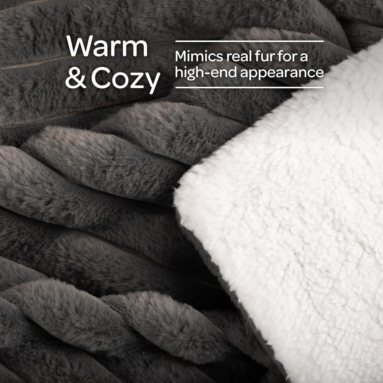 imageLavish Home Faux Fur Throw Blanket 60x70Inch Twin Blanket for Couch Bed or Chair Soft Throw with Plush Faux Rabbit Fur and Warm Sherpa for Living Room Bedroom and Home Decor IvoryGray