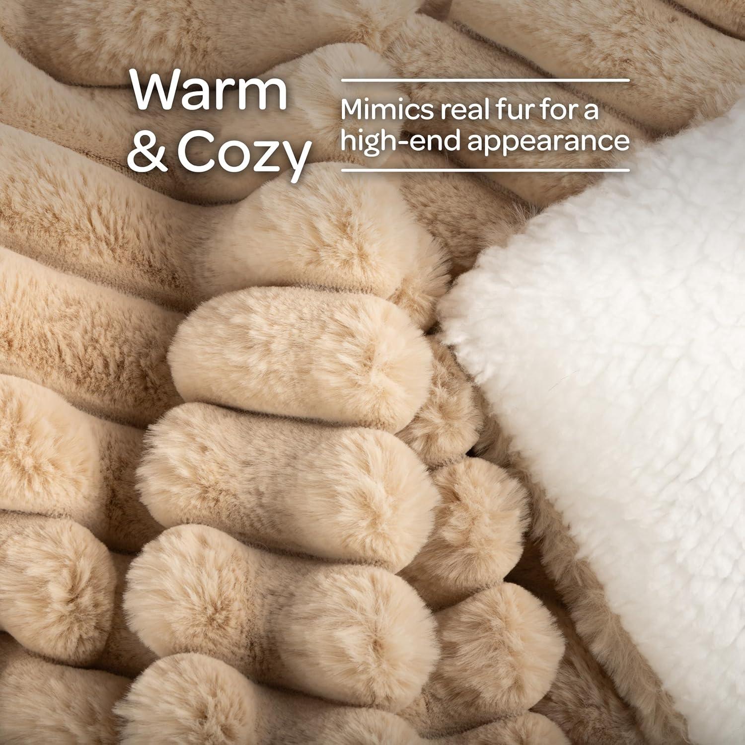 imageLavish Home Faux Fur Throw Blanket 60x70Inch Twin Blanket for Couch Bed or Chair Soft Throw with Plush Faux Rabbit Fur and Warm Sherpa for Living Room Bedroom and Home Decor IvoryTaupe