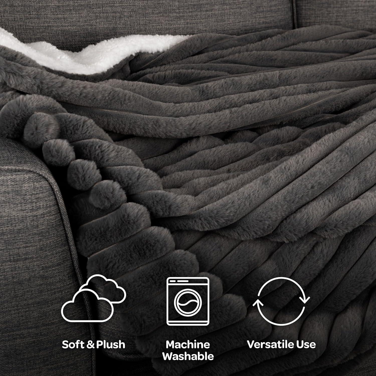 imageLavish Home Faux Fur Throw Blanket 60x70Inch Twin Blanket for Couch Bed or Chair Soft Throw with Plush Faux Rabbit Fur and Warm Sherpa for Living Room Bedroom and Home Decor IvoryGray