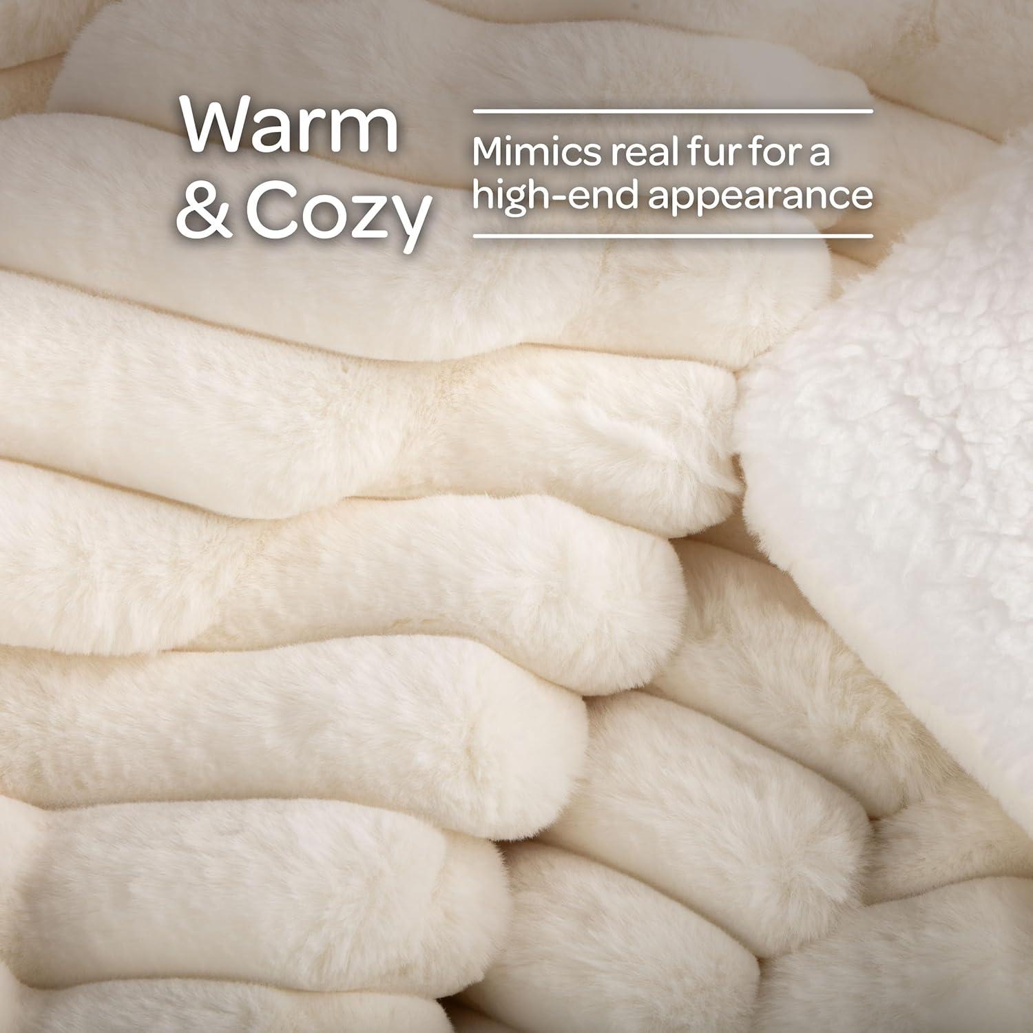 imageLavish Home Faux Fur Throw Blanket 60x70Inch Twin Blanket for Couch Bed or Chair Soft Throw with Plush Faux Rabbit Fur and Warm Sherpa for Living Room Bedroom and Home Decor IvoryIvory