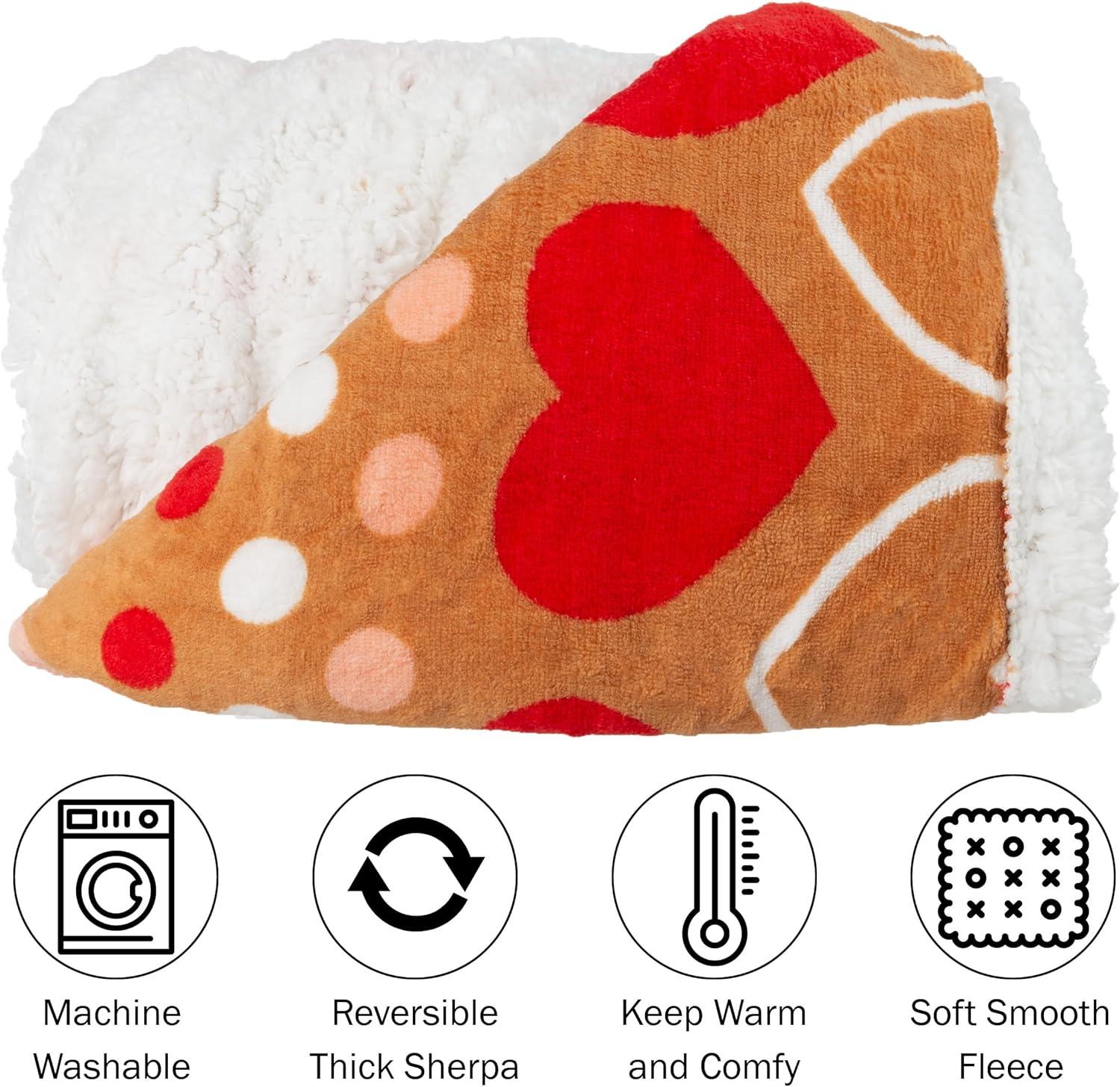 imageLavish Home Reversible Fleece Blanket 50Inch x 60Inch MachineWashable Sherpa Throw with Hearts Cozy Blanket for Couch Chair or Bed