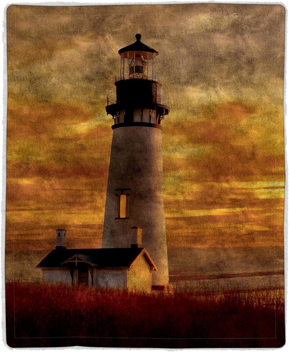 imageLavish Home Sherpa Fleece Throw Blanket Lighthouse Patterned Bed or Couch Accent Throw Hypoallergenic Plush Fleece Cover for Adults and Kids