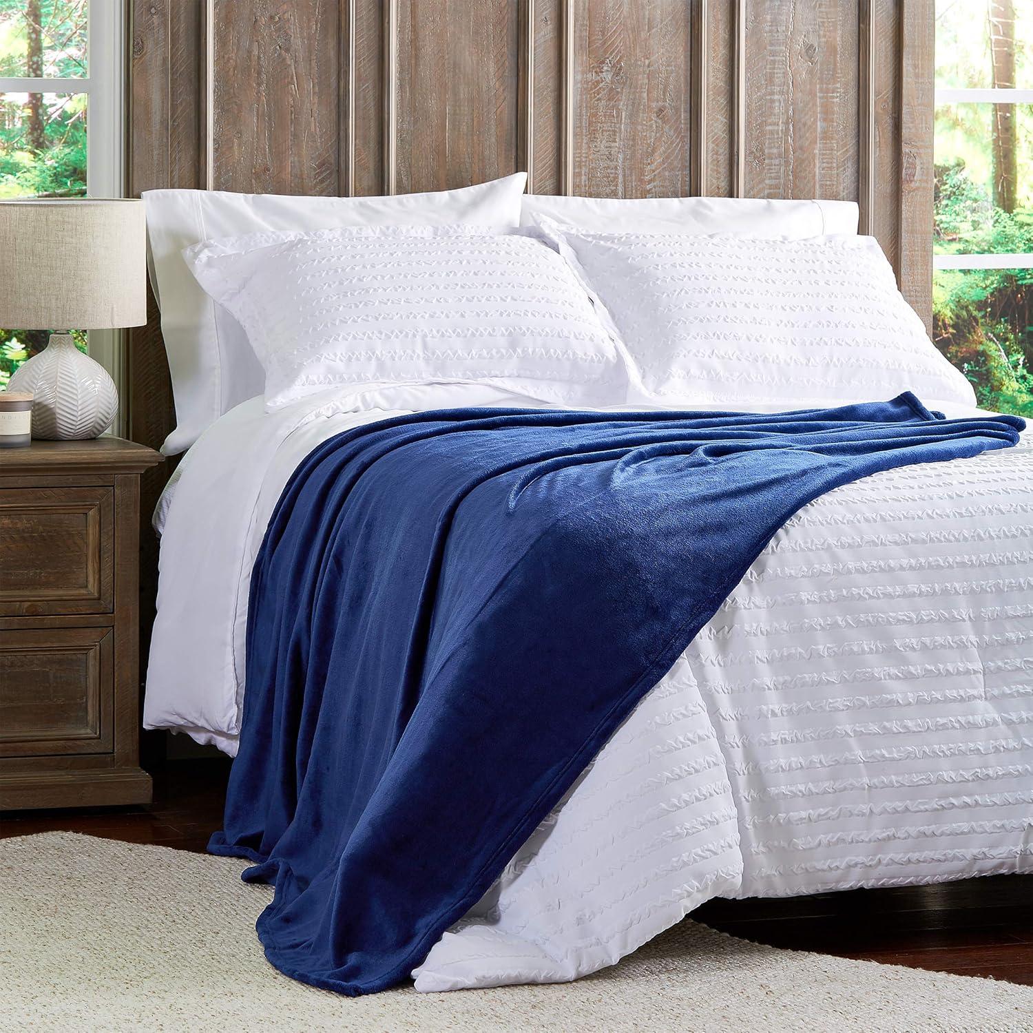 imageLavish Home Velvet Throw Oversized Microfiber Velvet Solid Polyester Throw Blanket Breathable and Machine Washable by LHC Midnight BlueMidnight Blue